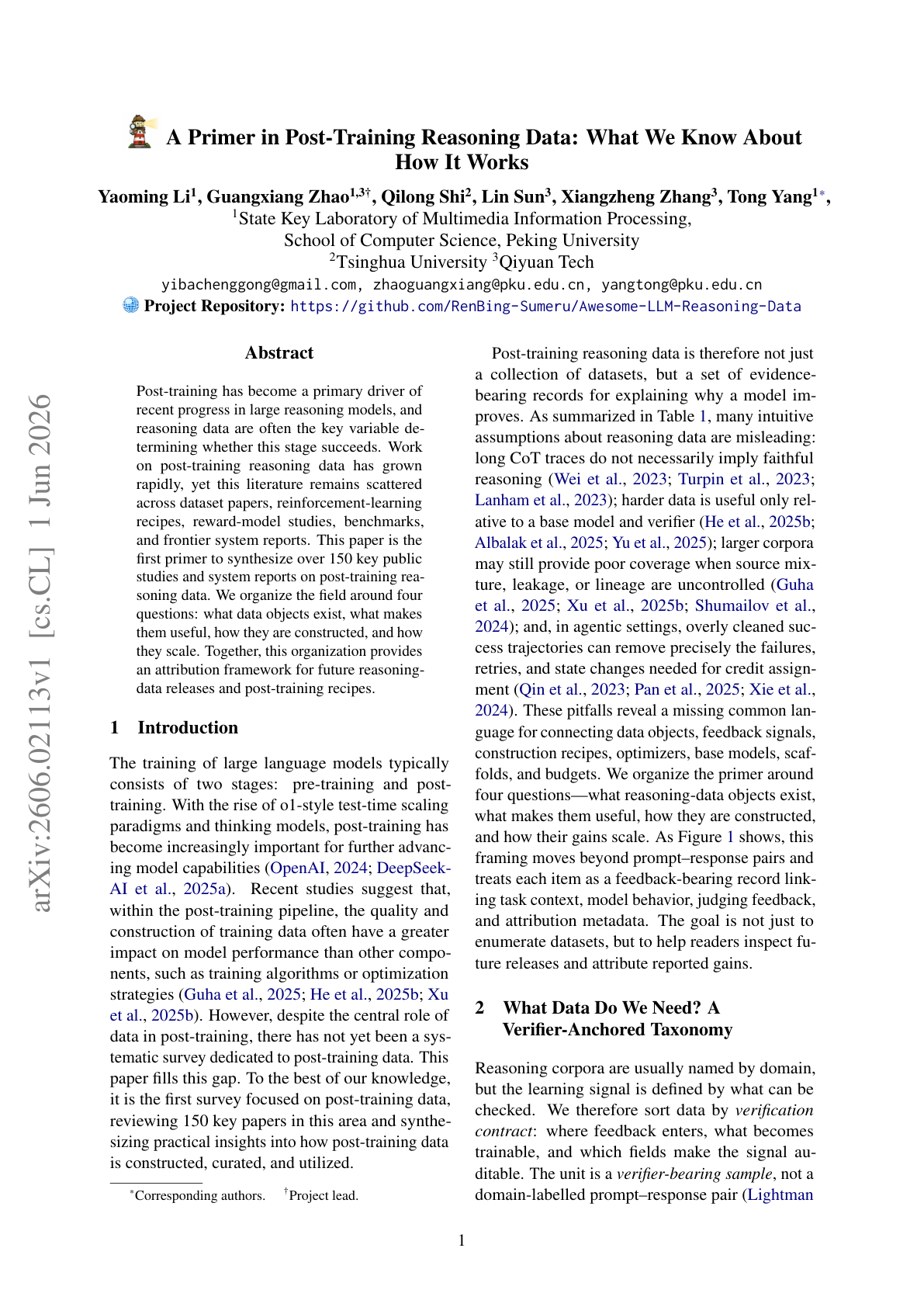 A Primer on Post-Training Reasoning Data