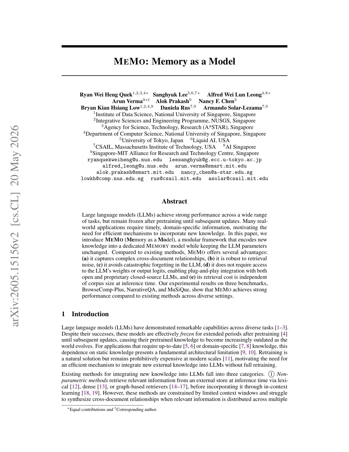 Memory as a Model