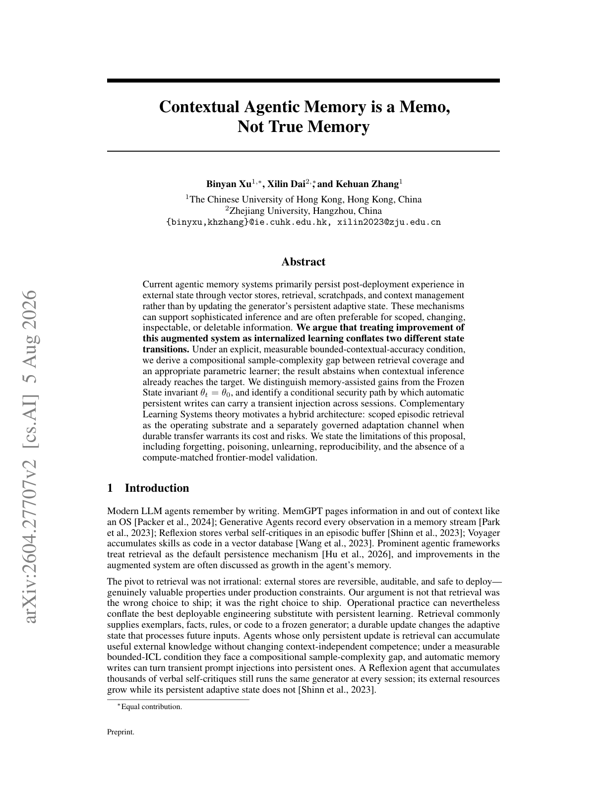 Contextual Agentic Memory is a Memo