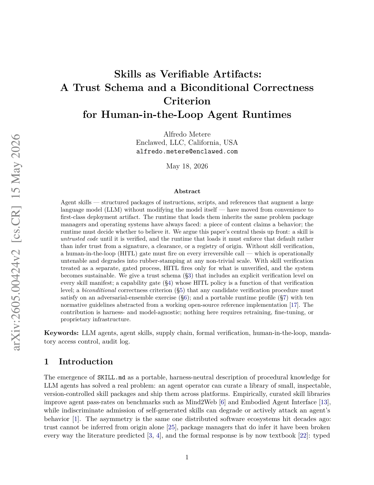 Skills as Verifiable Artifacts