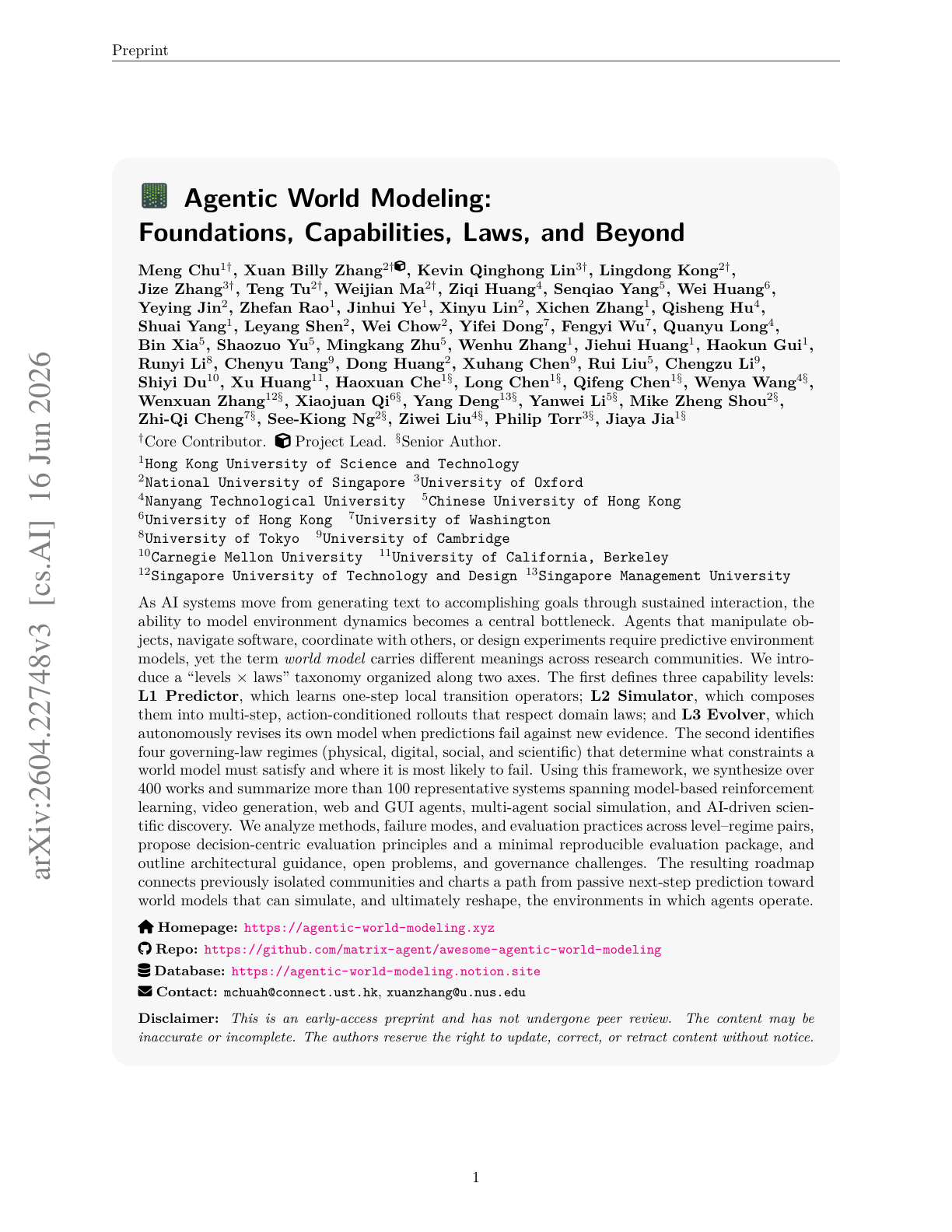 Agentic World Modeling