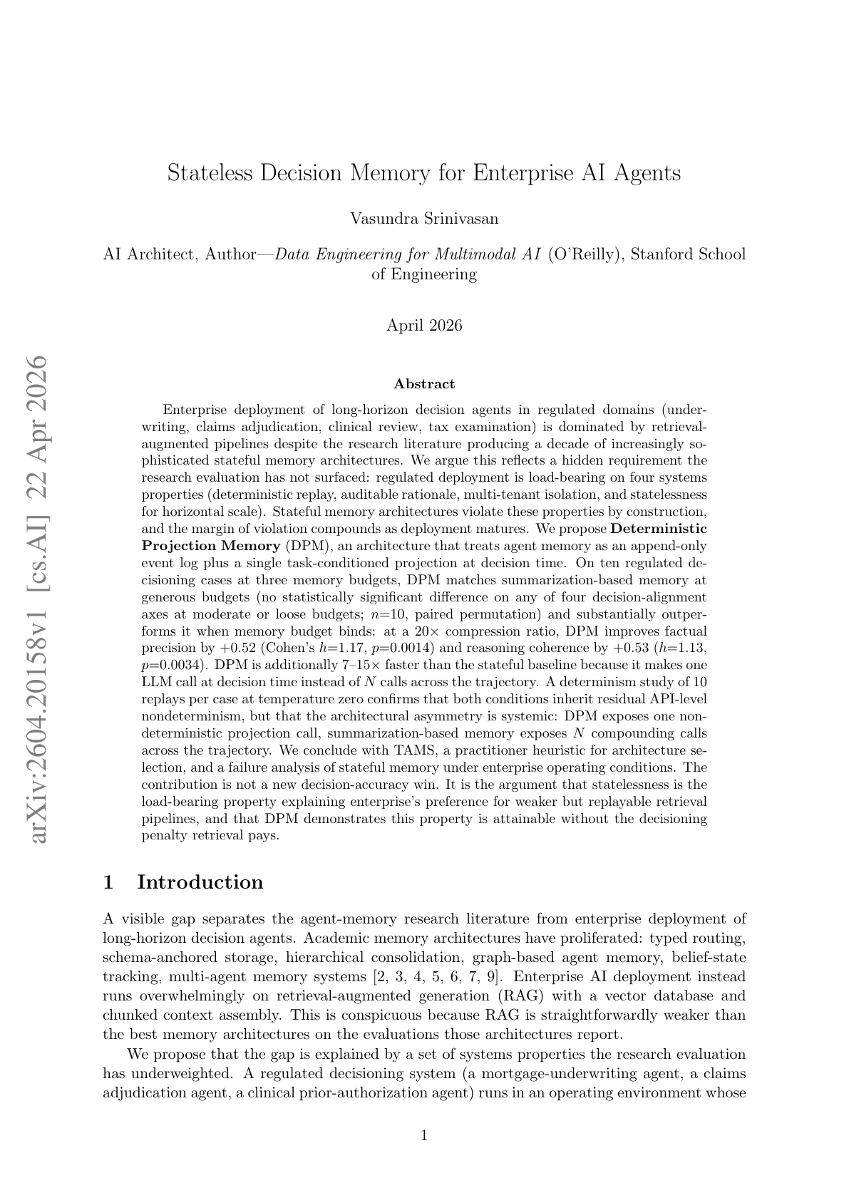 Stateless Decision Memory