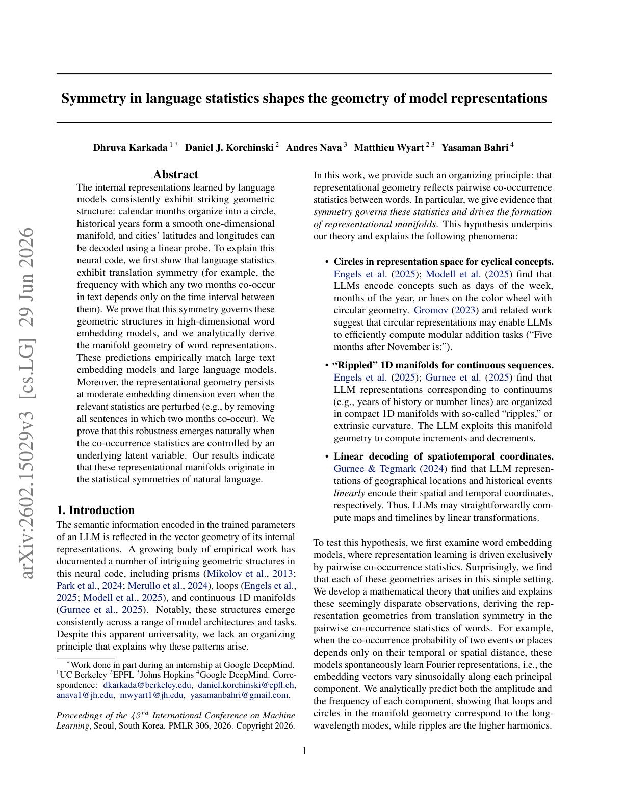 Why LLMs Form Geometric Representations