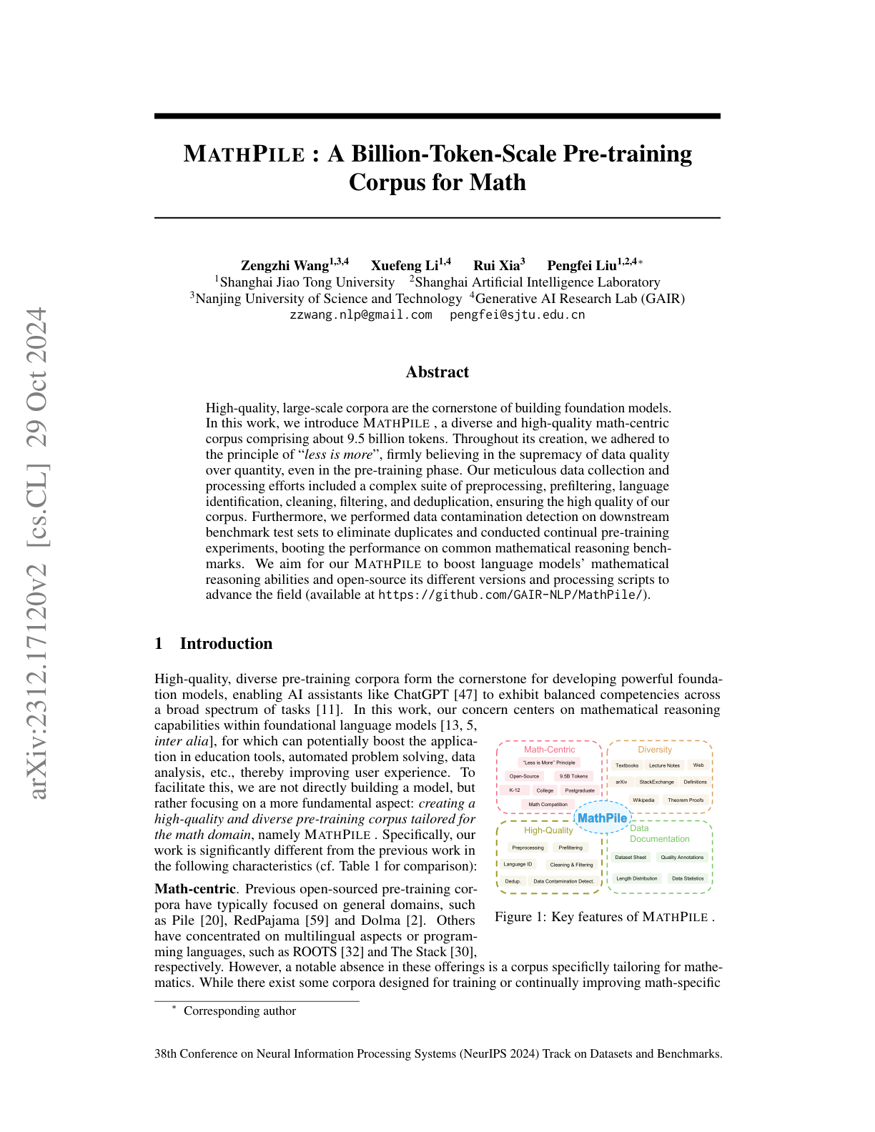 Generative AI for Math (OpenWebMath / MathPile)