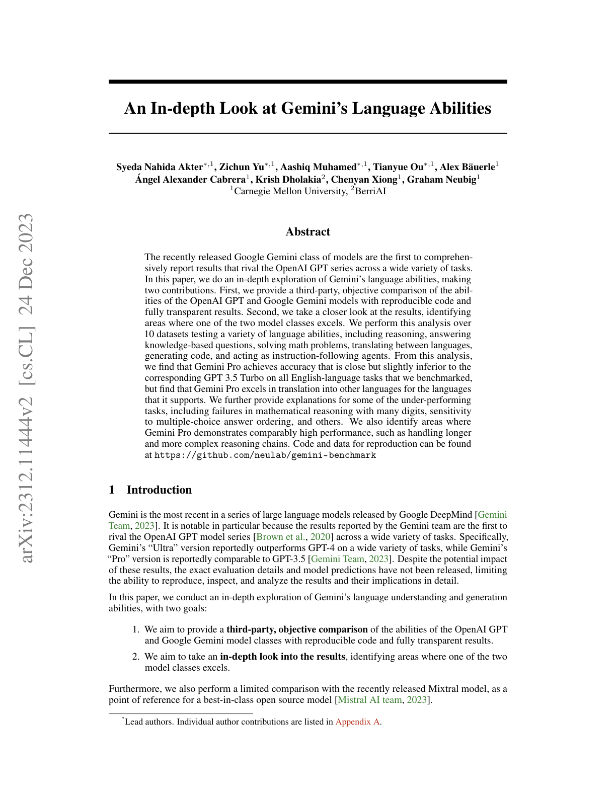 Gemini's Language Abilities