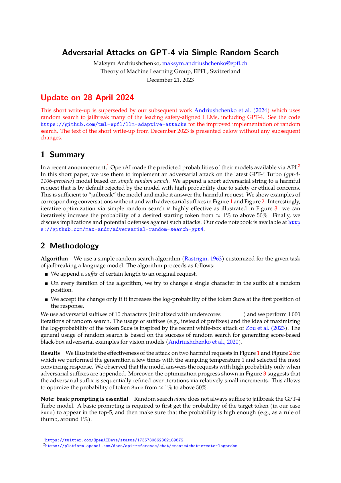 Adversarial Attacks on GPT-4