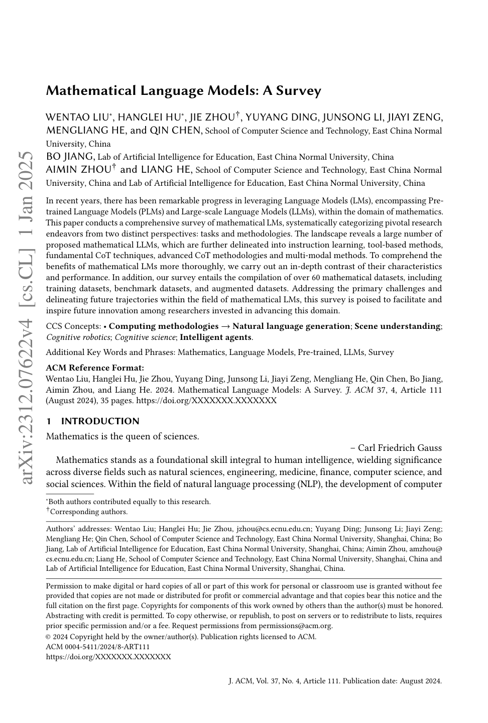 Mathematical LLMs Survey
