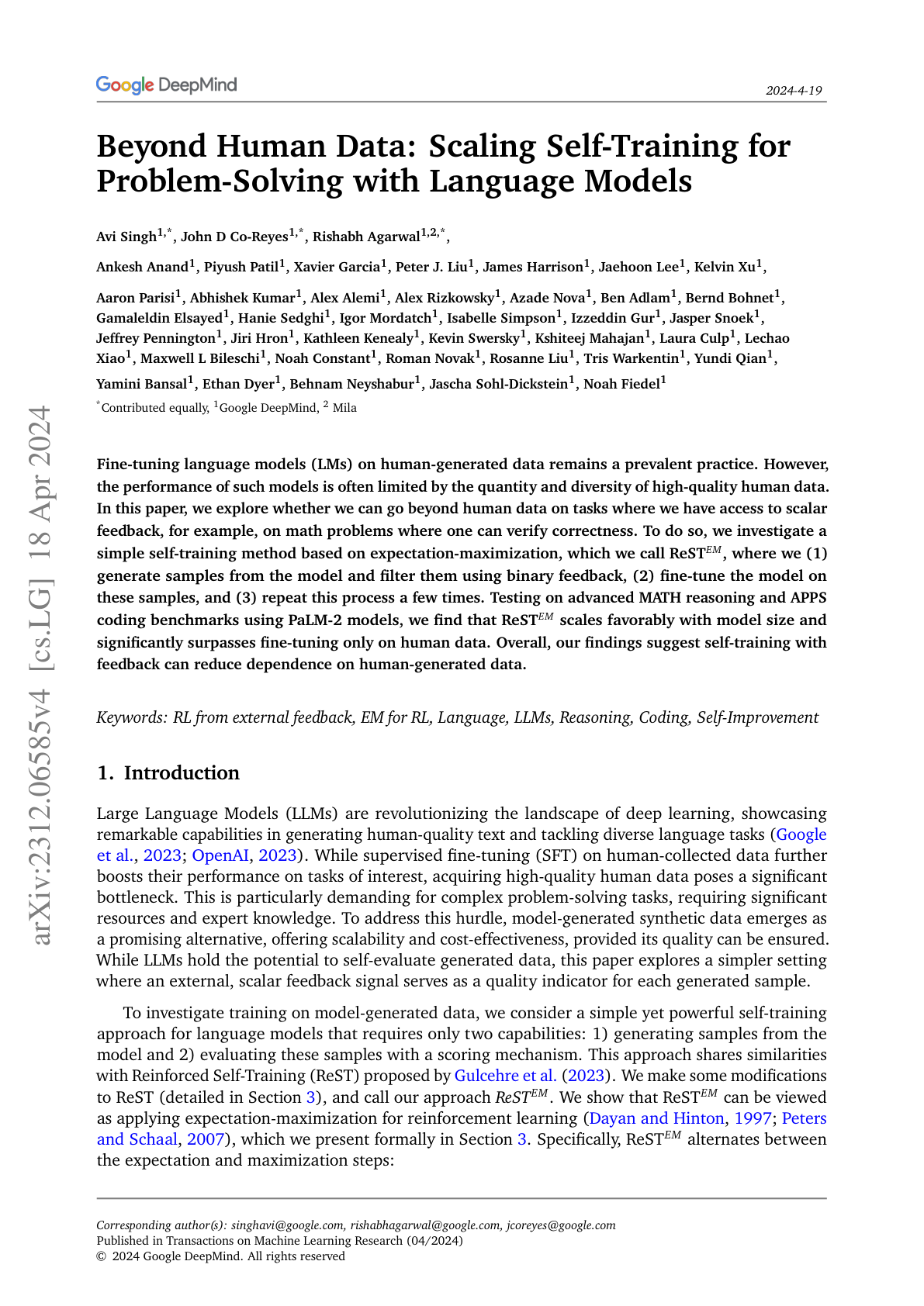 Beyond Human Data (ReST-EM)