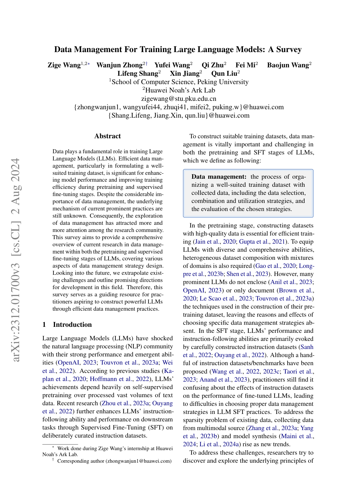 Data Management for LLMs