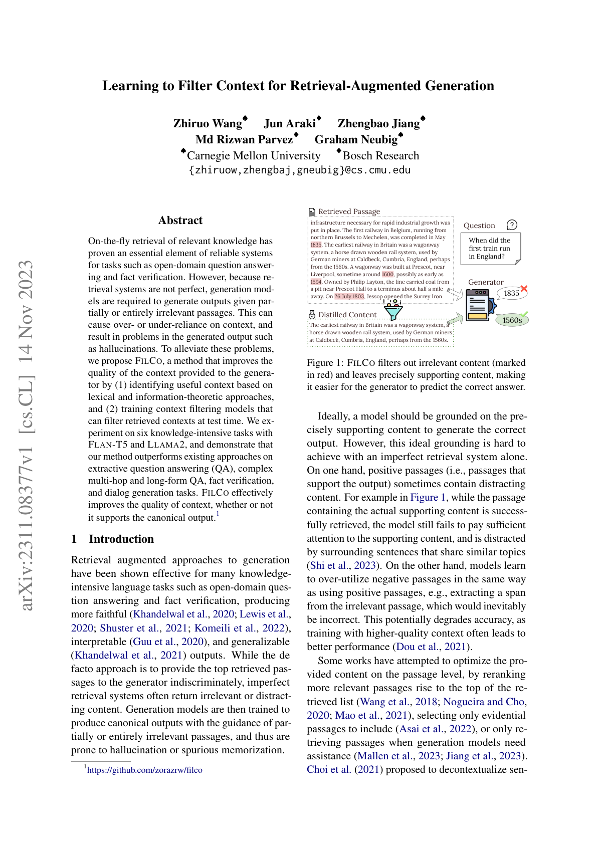 Learning to Filter Context for RAG (FILCO)