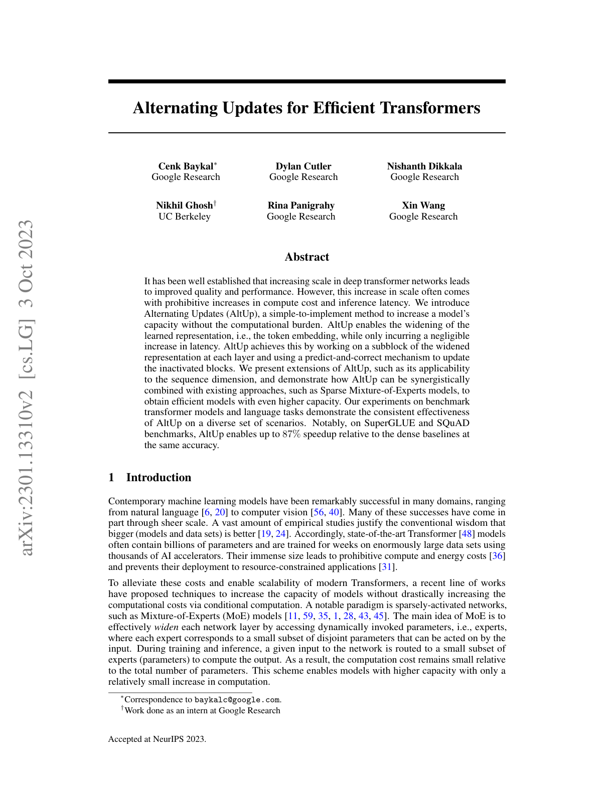 AltUp (Alternating Updates)