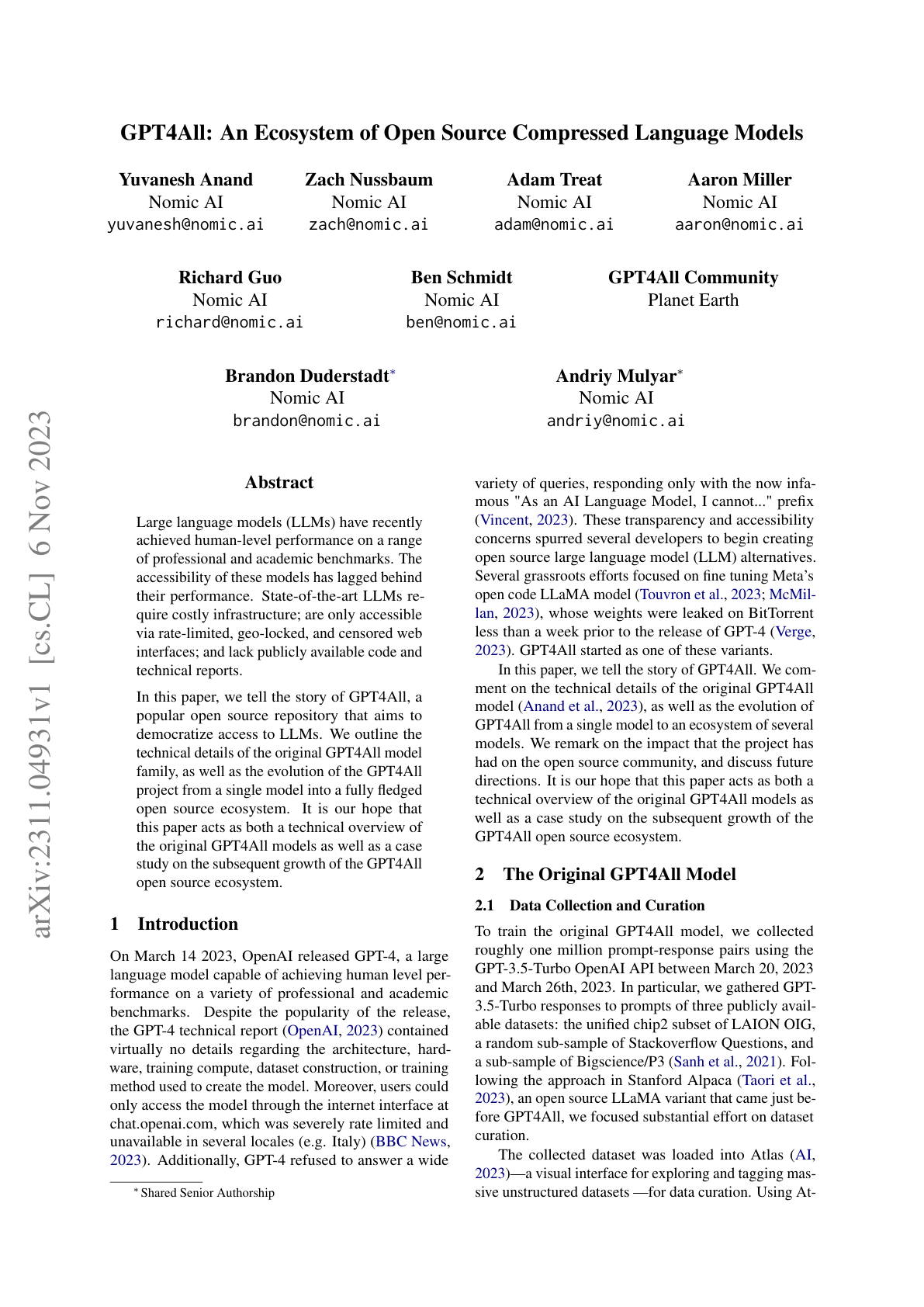 GPT4All Technical Report