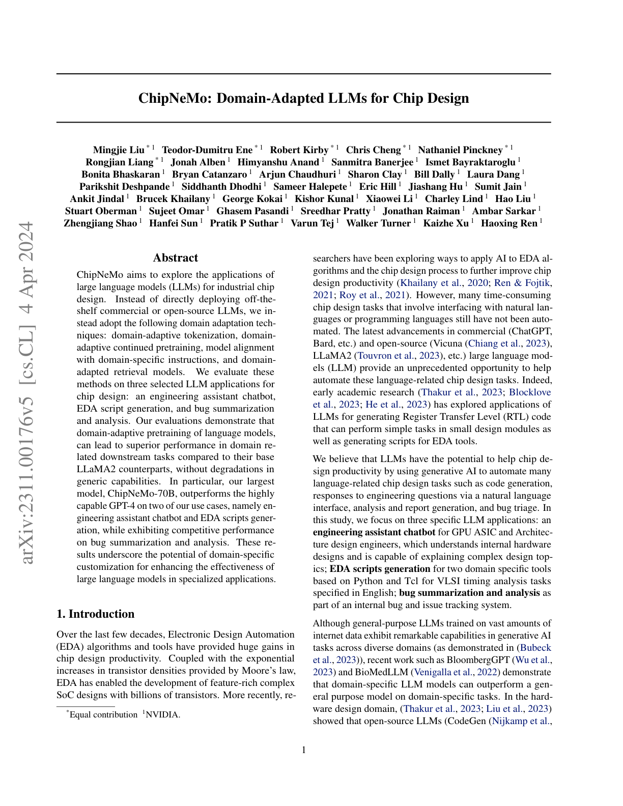 ChipNeMo (LLMs for Chip Design)