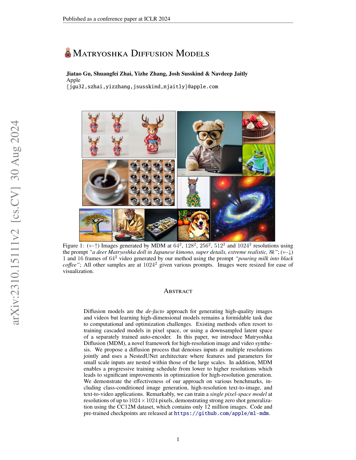 Matryoshka Diffusion Models
