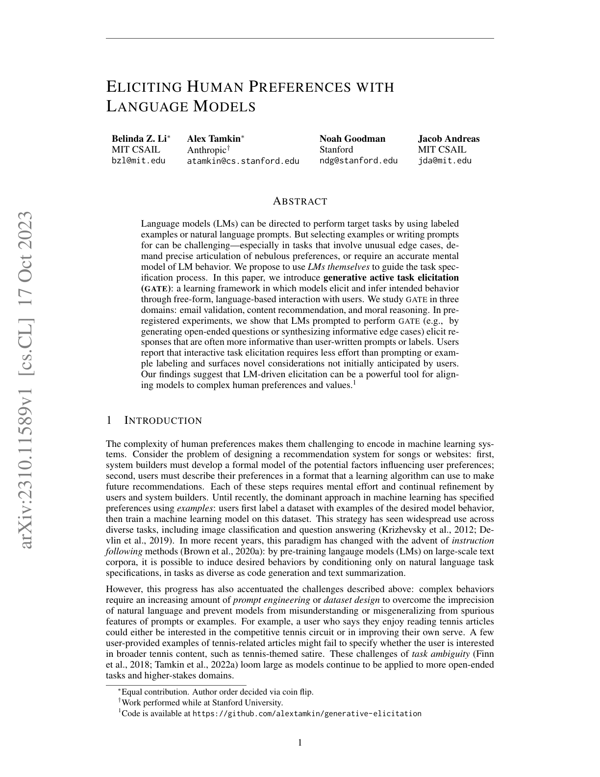 Eliciting Human Preferences with LLMs