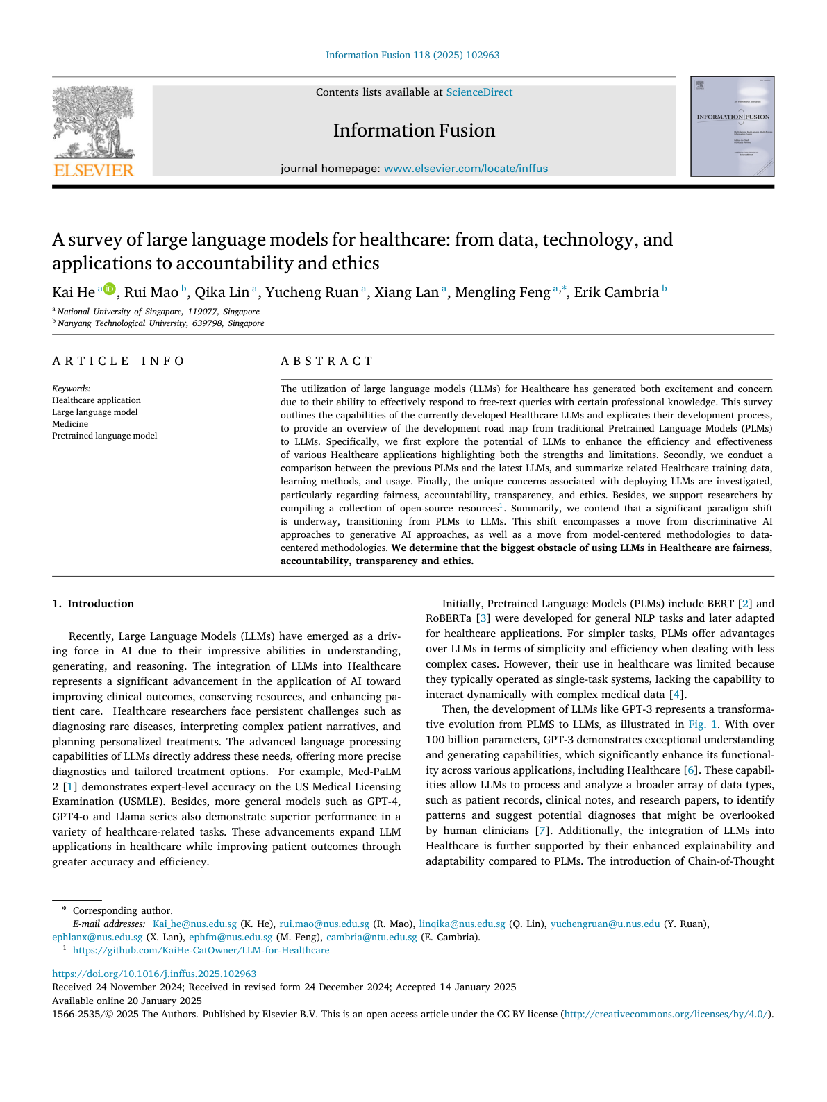 LLMs for Healthcare Survey