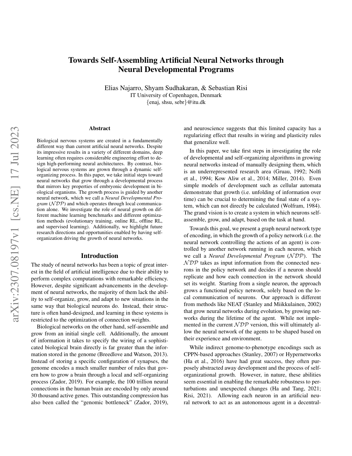 Neural Developmental Programs (NDPs)