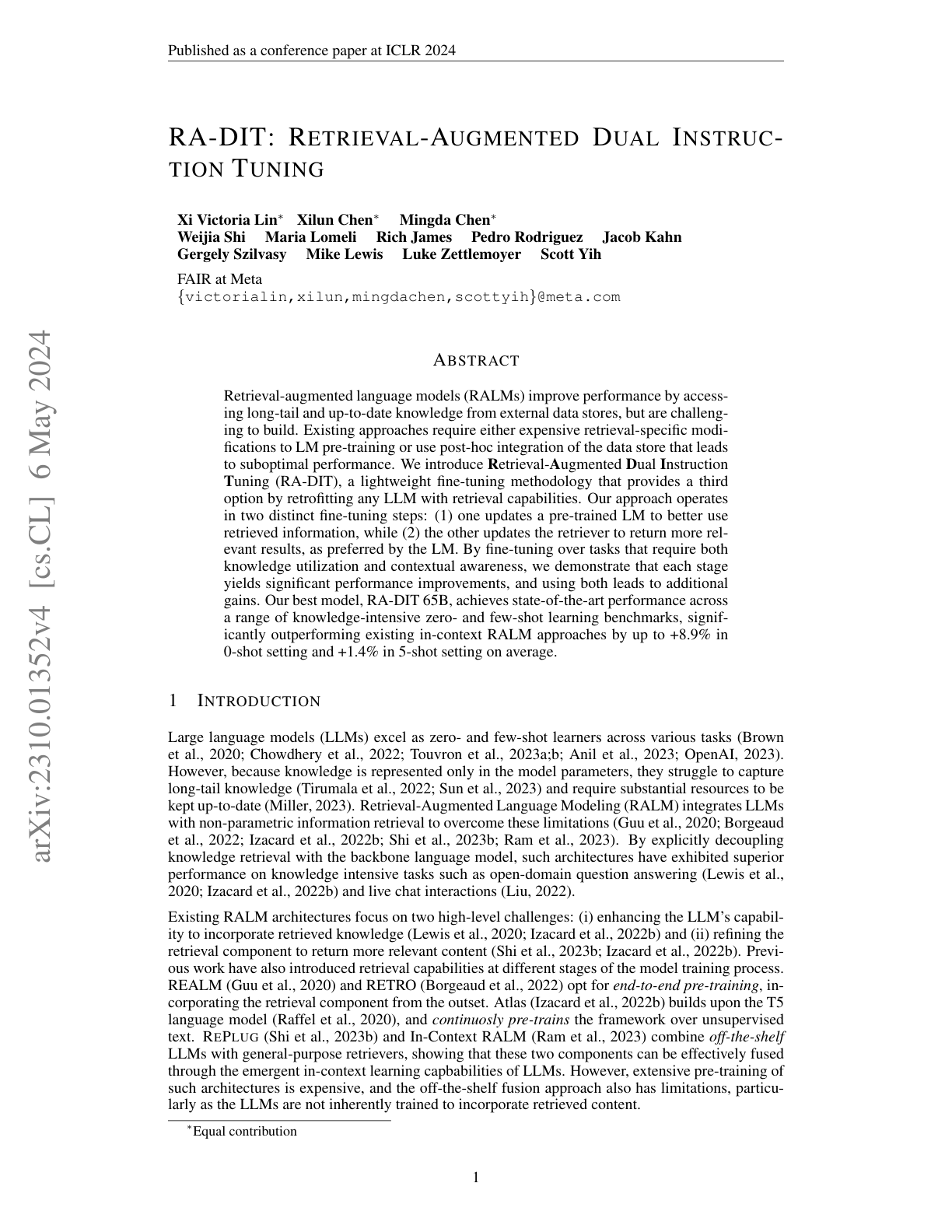 RA-DIT (Retrieval-Augmented Dual Instruction Tuning)