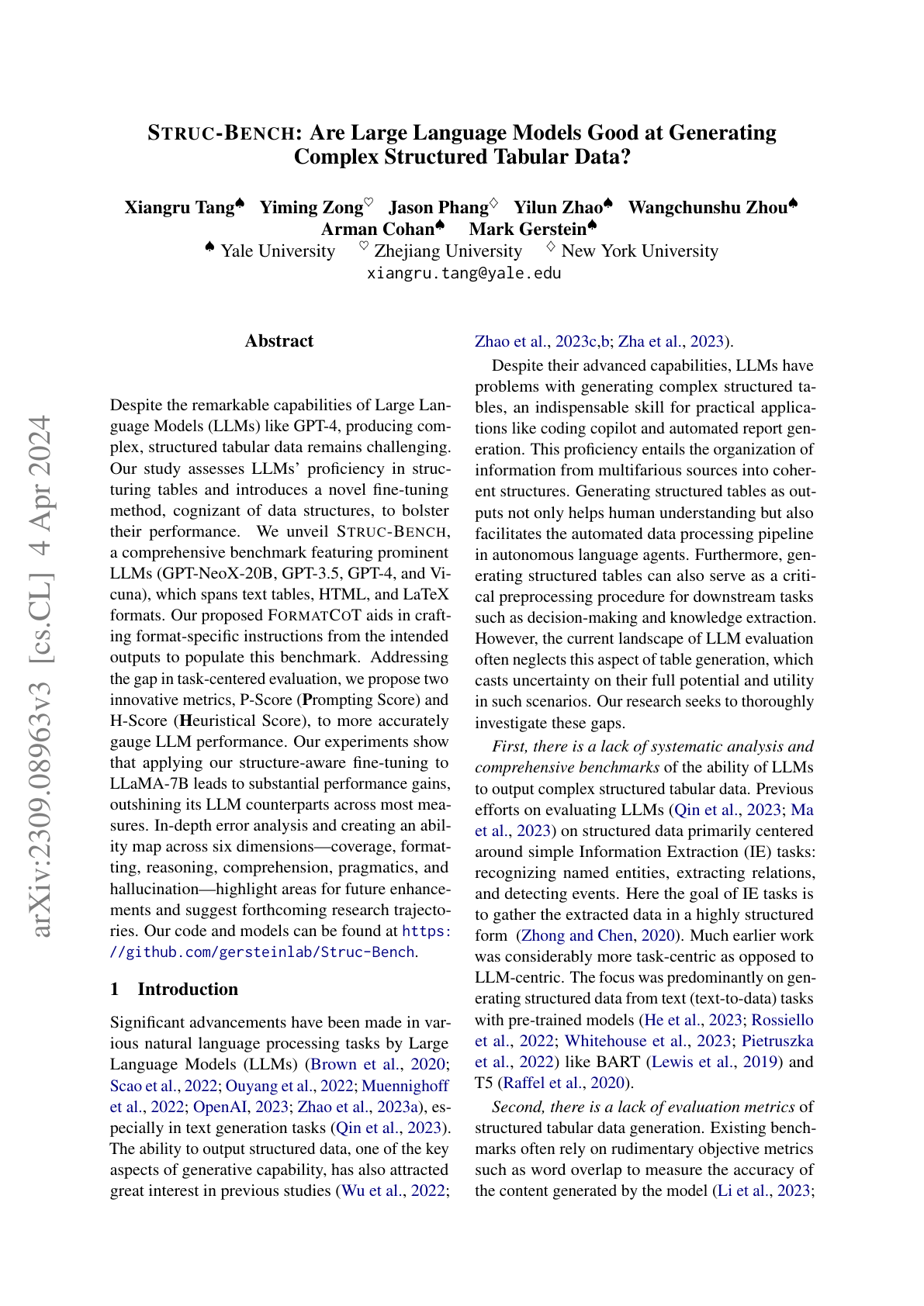 Struc-Bench (LLMs for Structured Data)