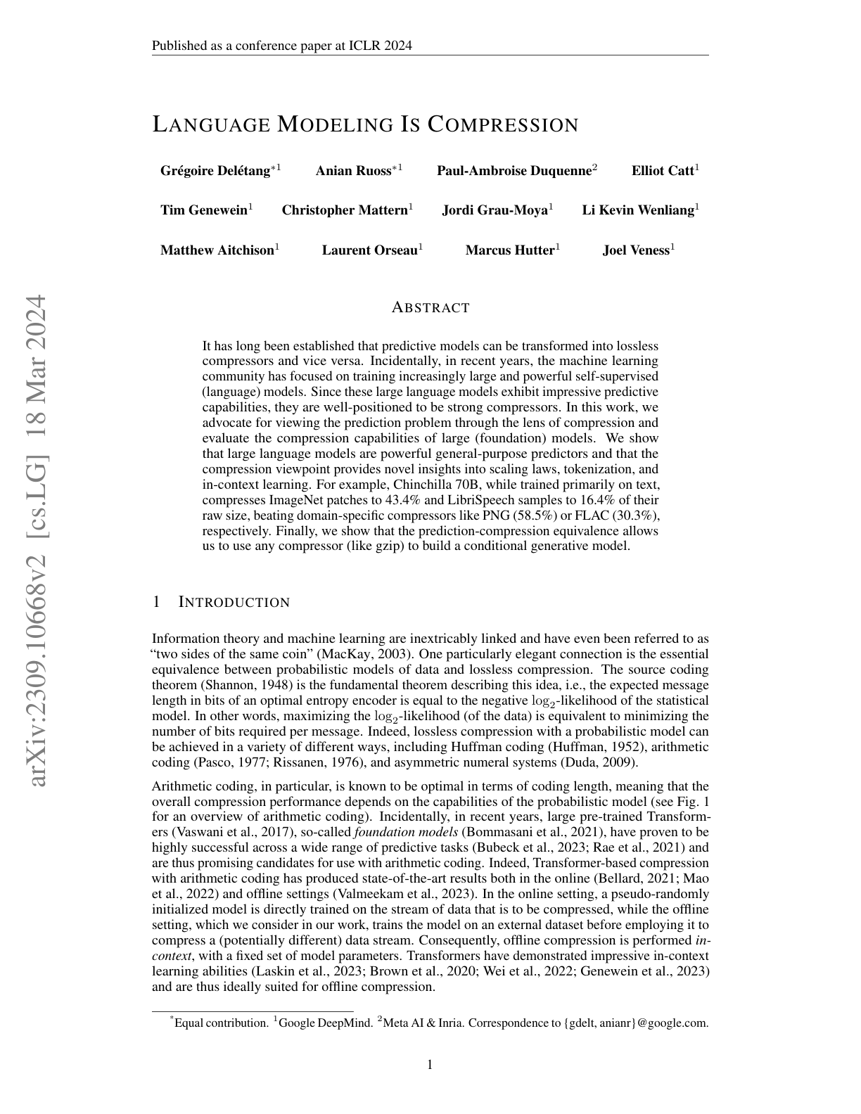 Language Modeling Is Compression