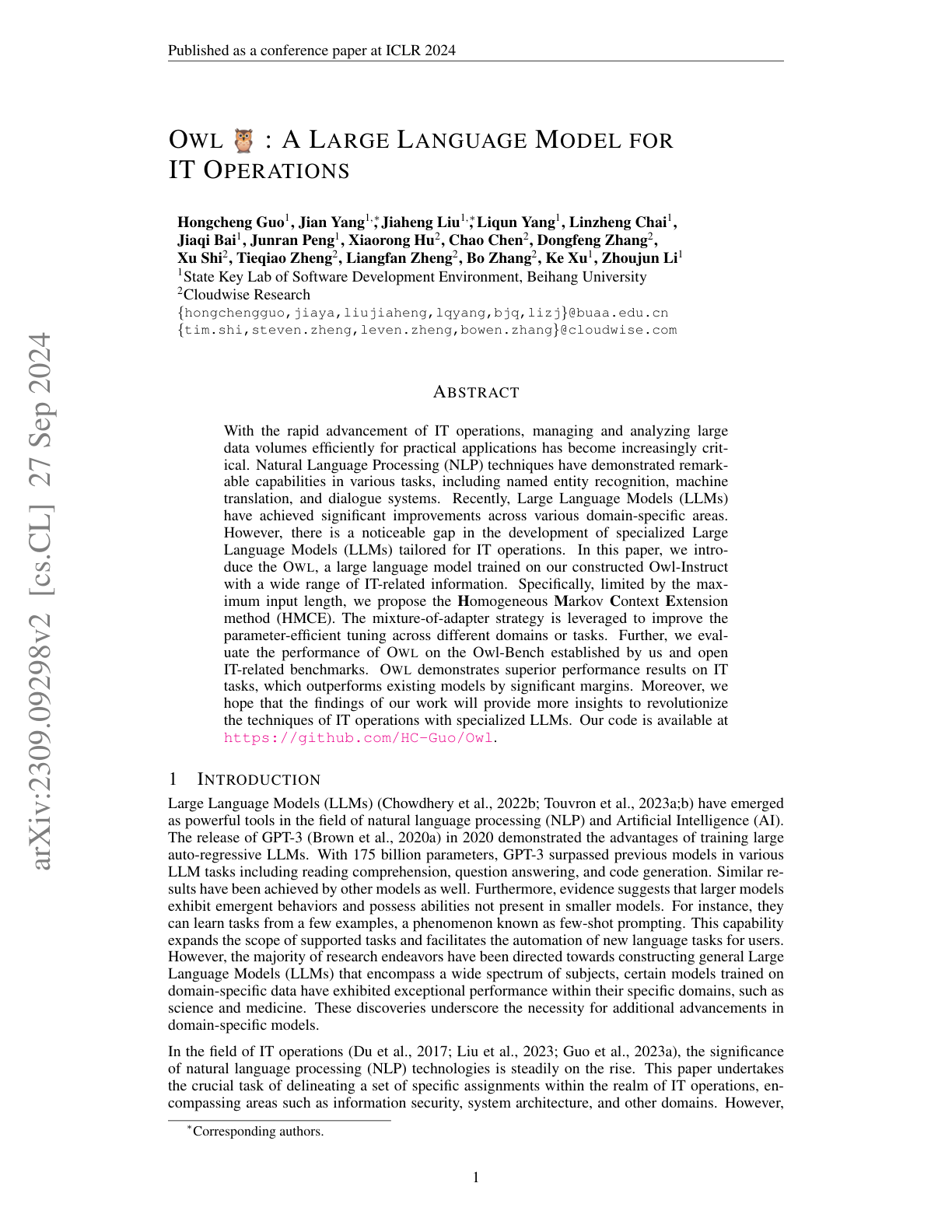 OWL (LLMs for IT Operations)