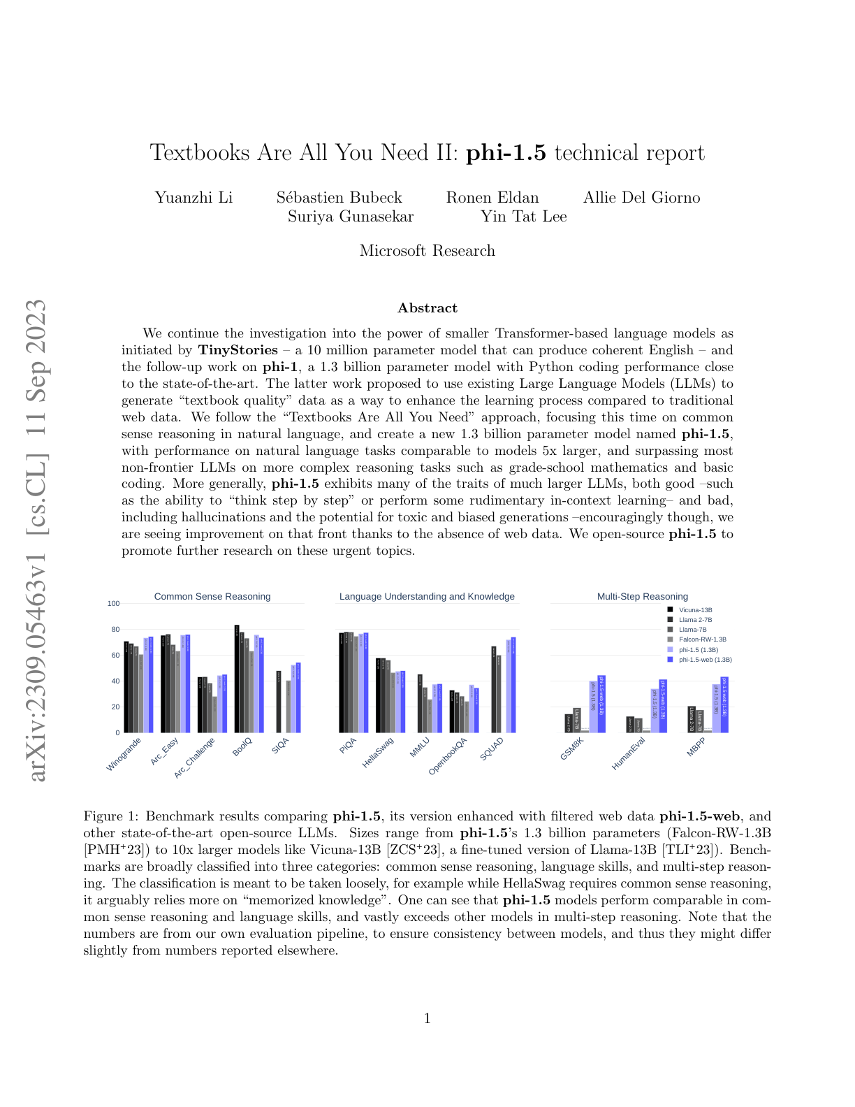 Textbooks Are All You Need II (phi-1.5)
