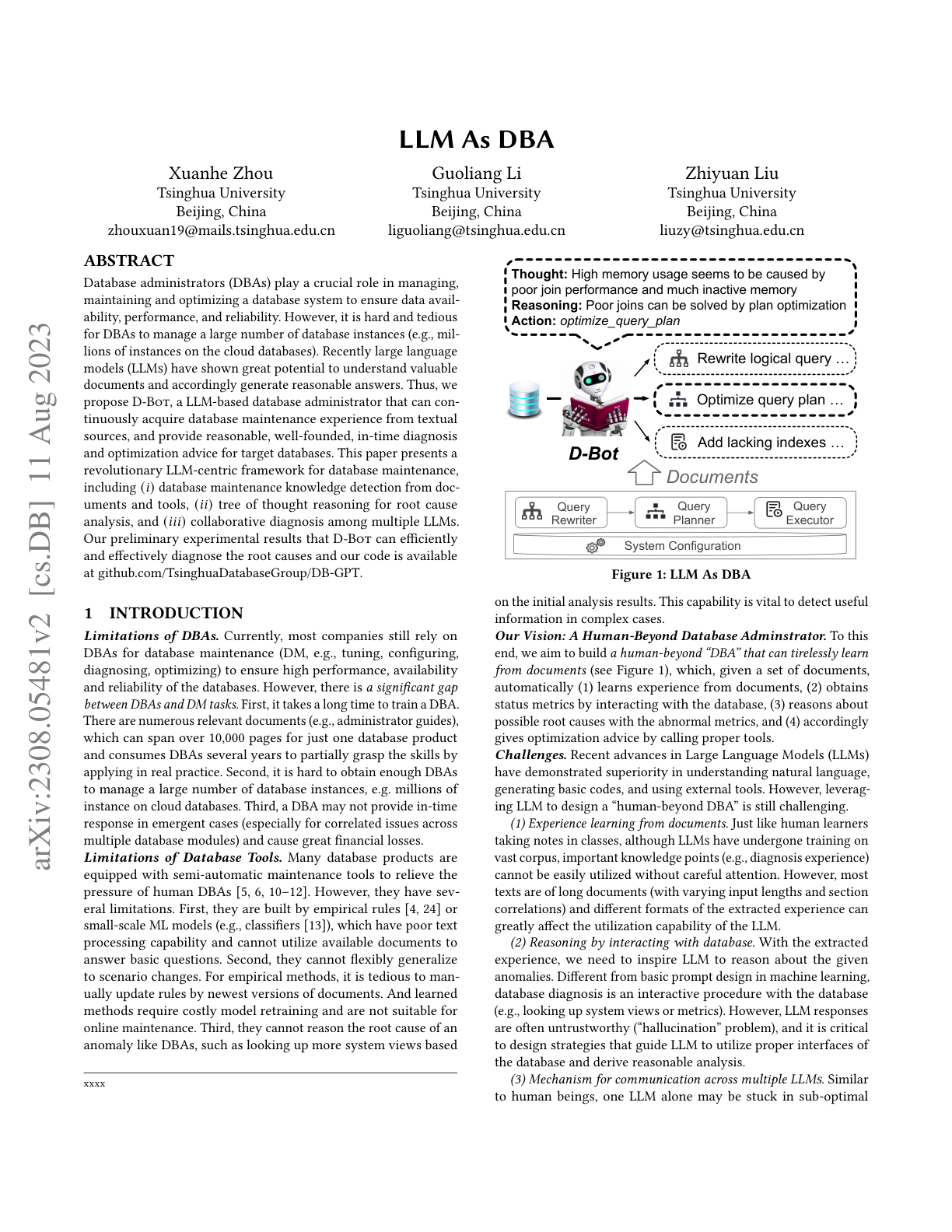 D-Bot (LLMs as Database Administrators)