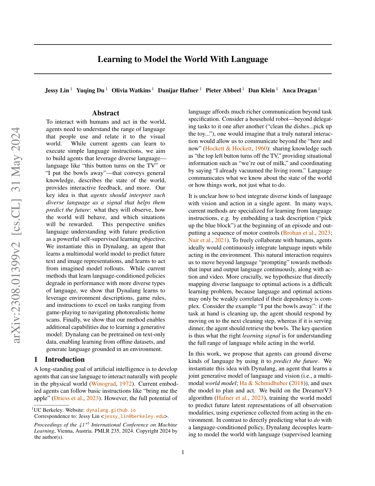 Dynalang (Agents Model the World with Language)