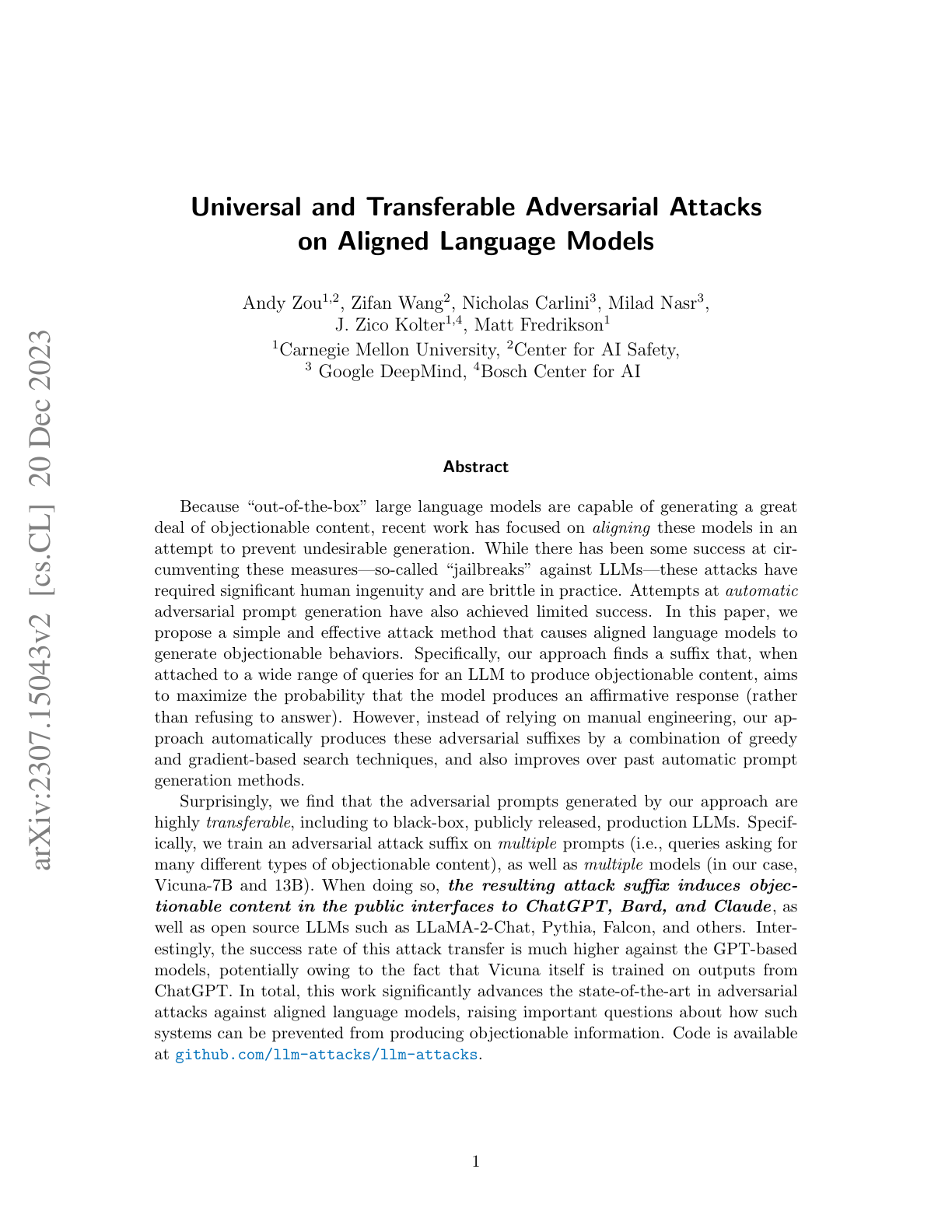 Universal Adversarial LLM Attacks