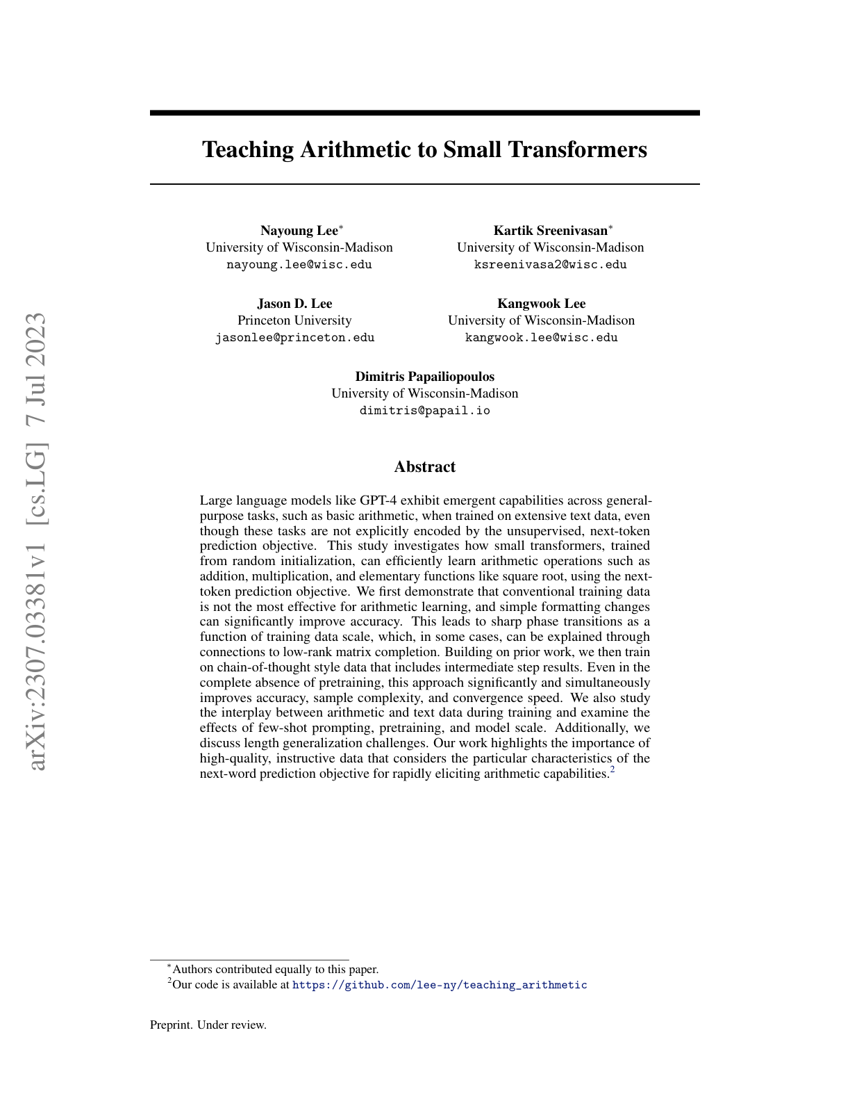 Teaching Arithmetic to Small Transformers