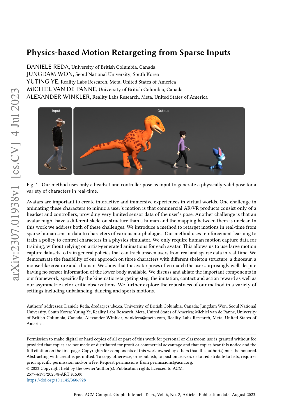 Physics-based Motion Retargeting in Real-Time