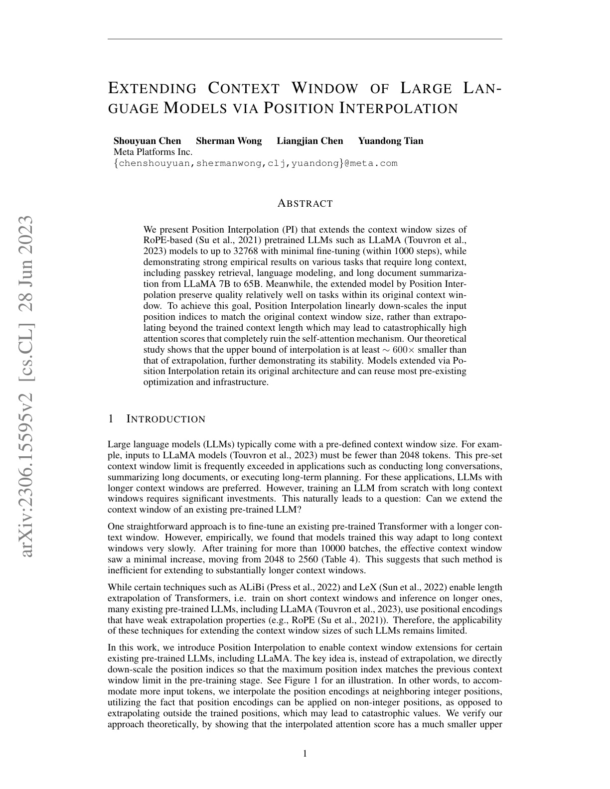 Extending Context Window of LLMs (PI)