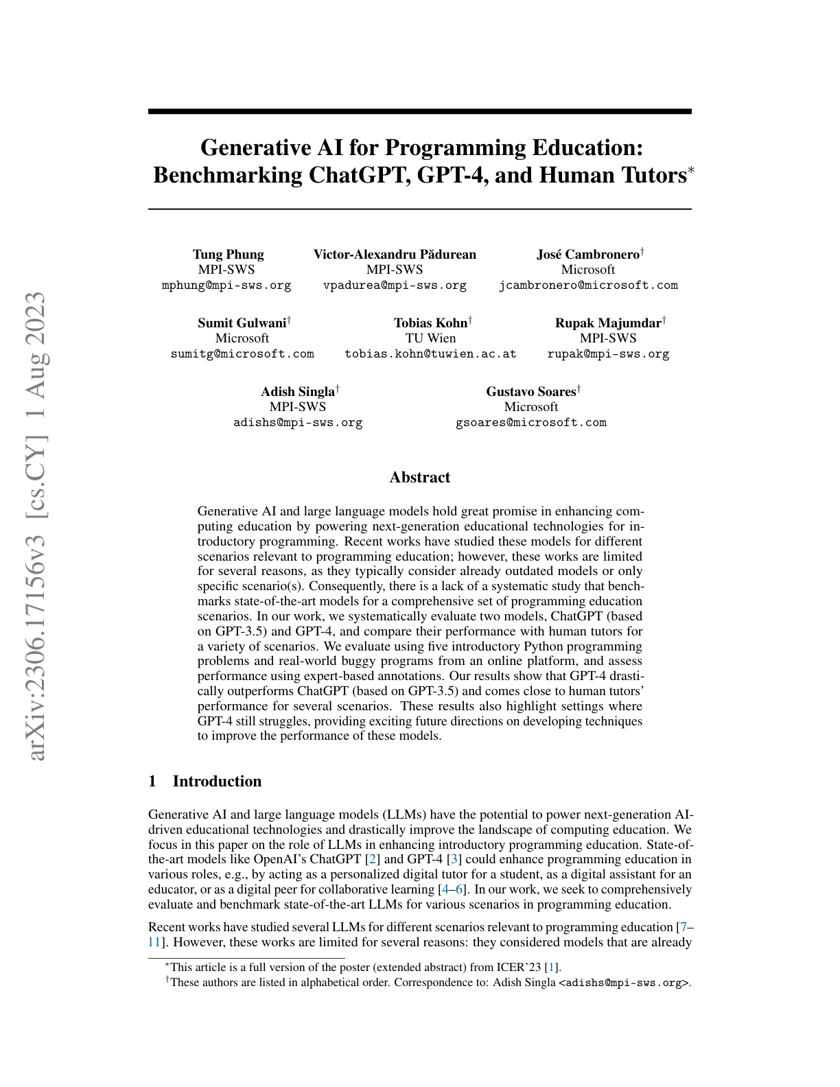 Generative AI for Programming Education