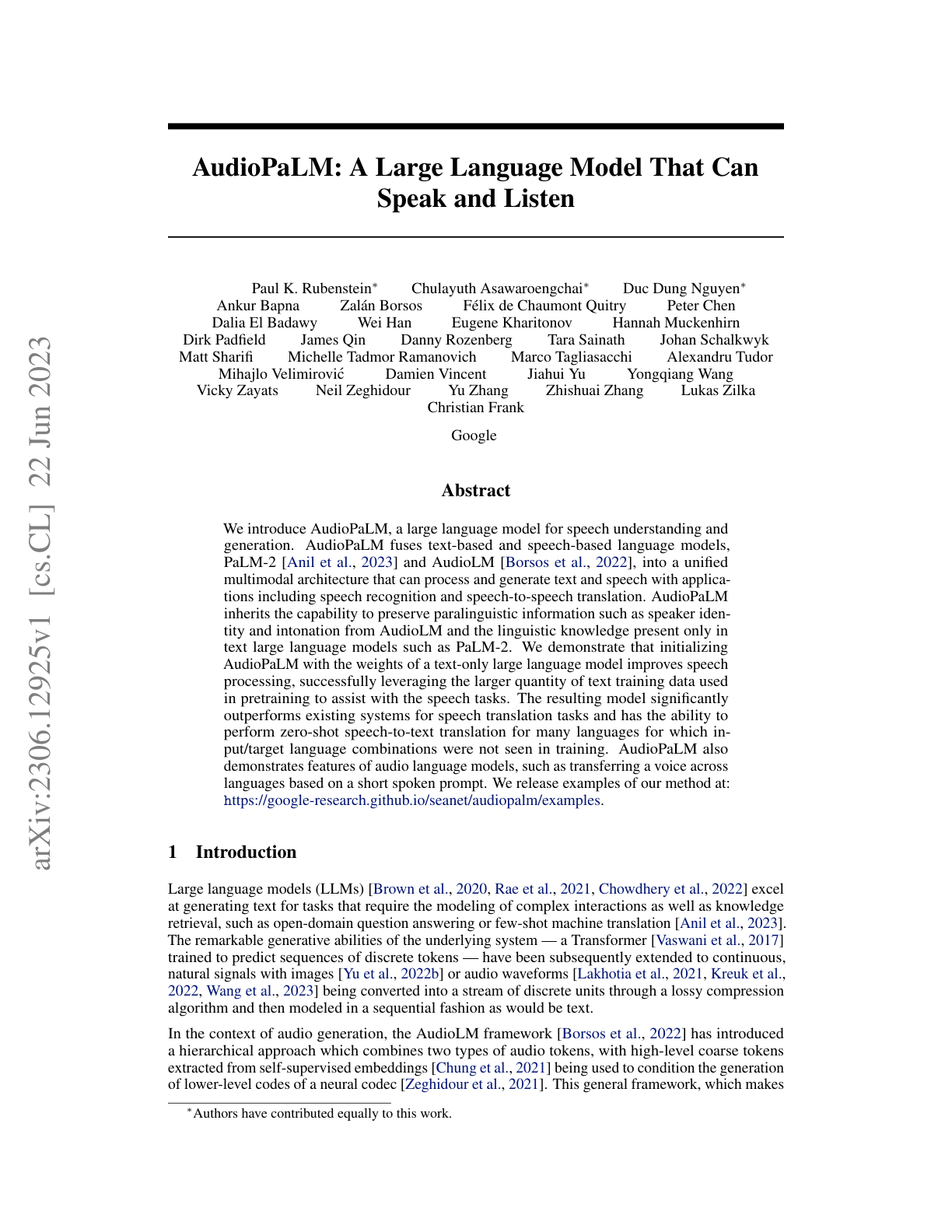 AudioPaLM