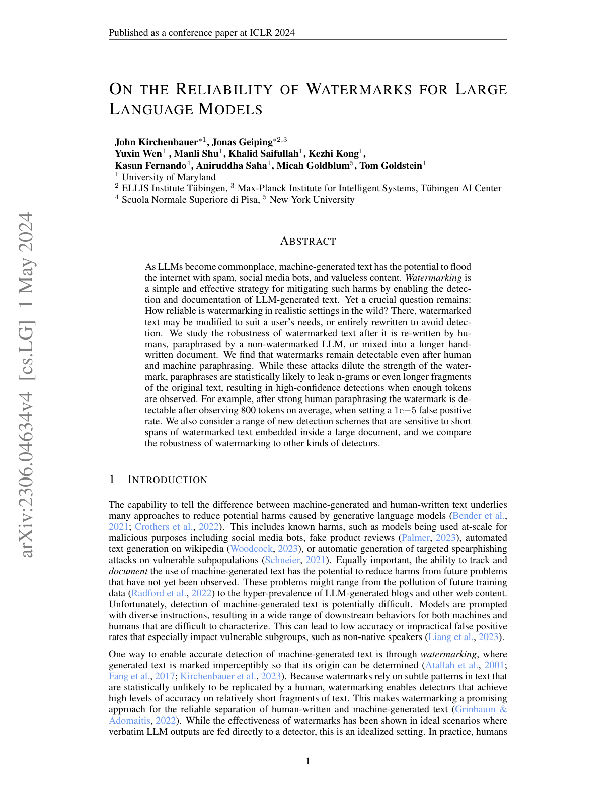 Reliability of Watermarks for LLMs