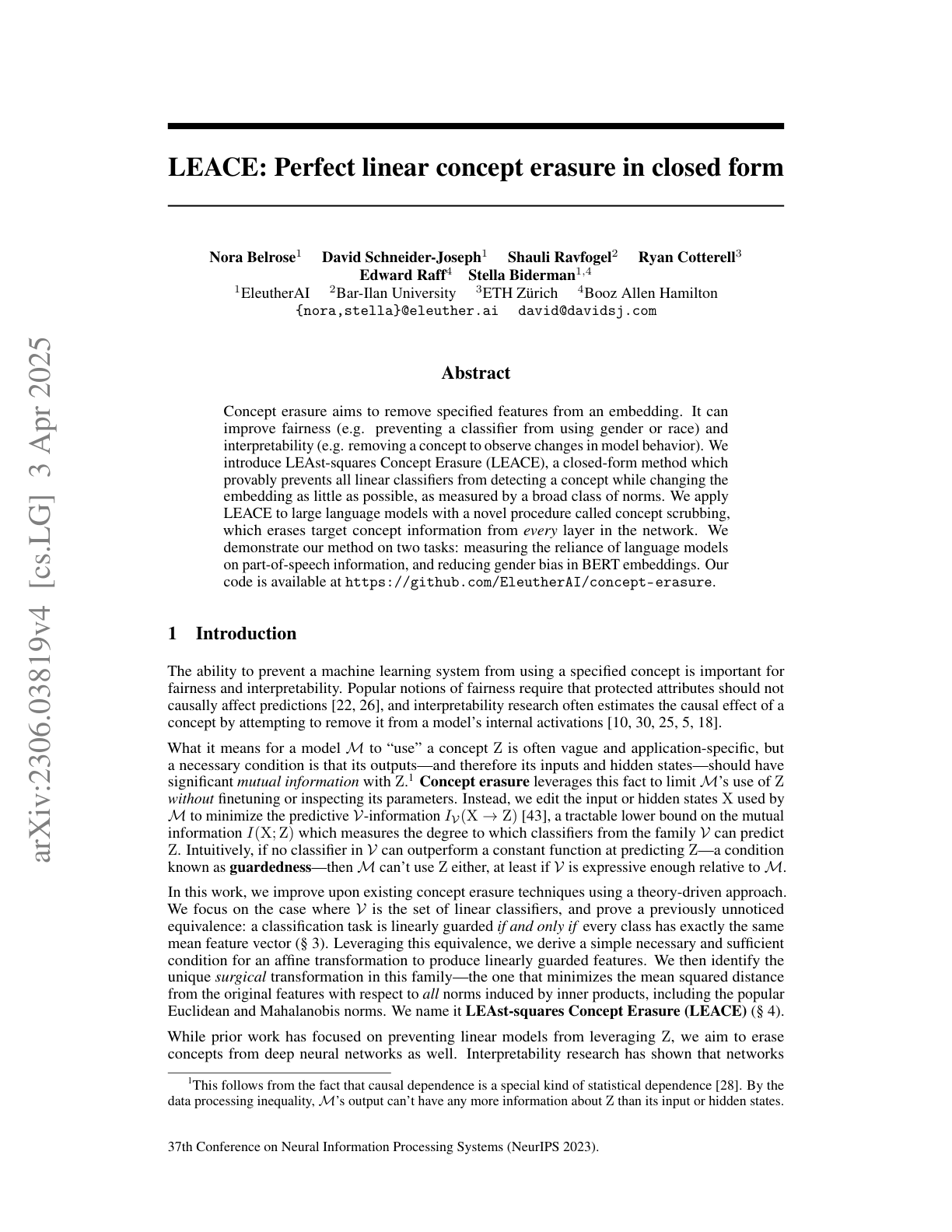 Concept Scrubbing in LLM (LEACE)