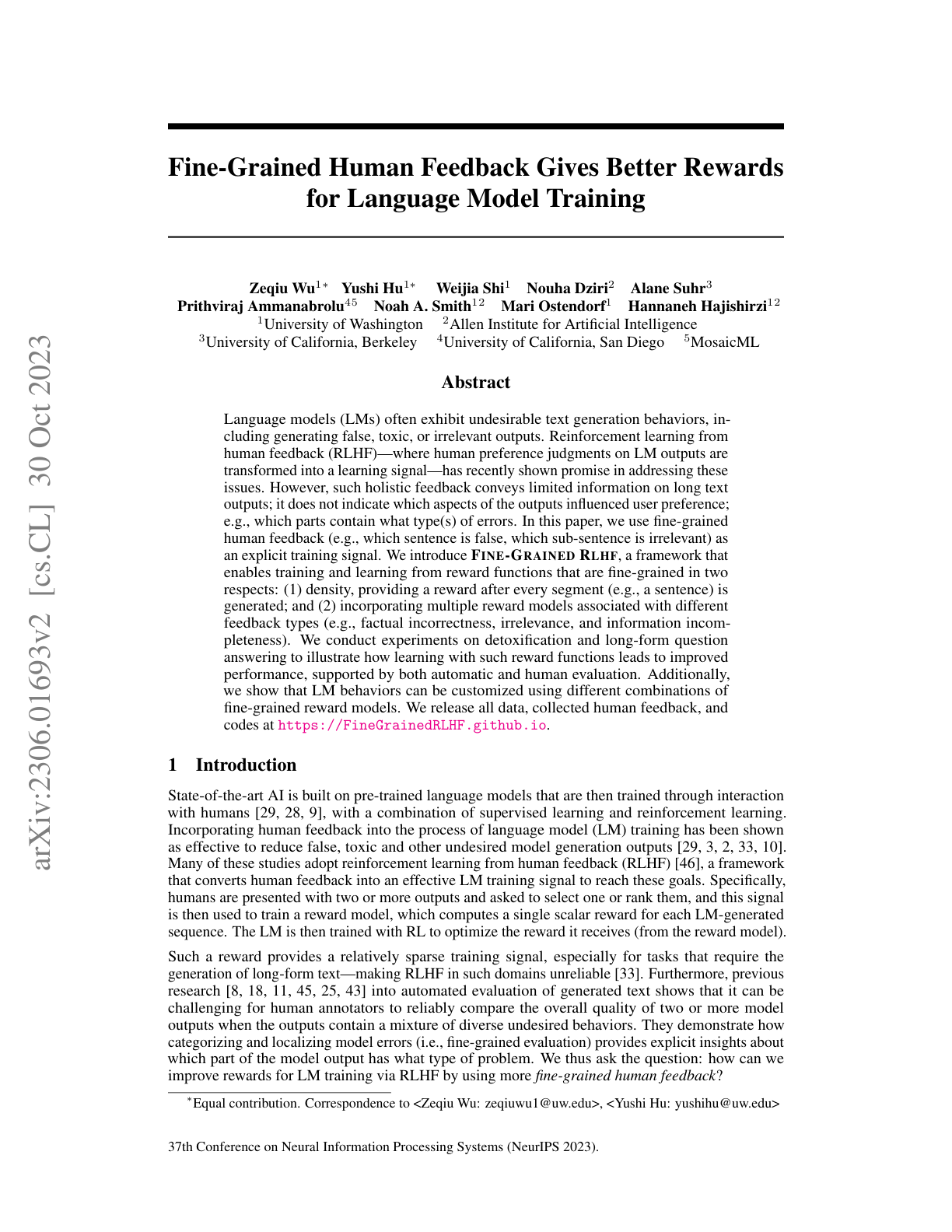 Fine-Grained RLHF
