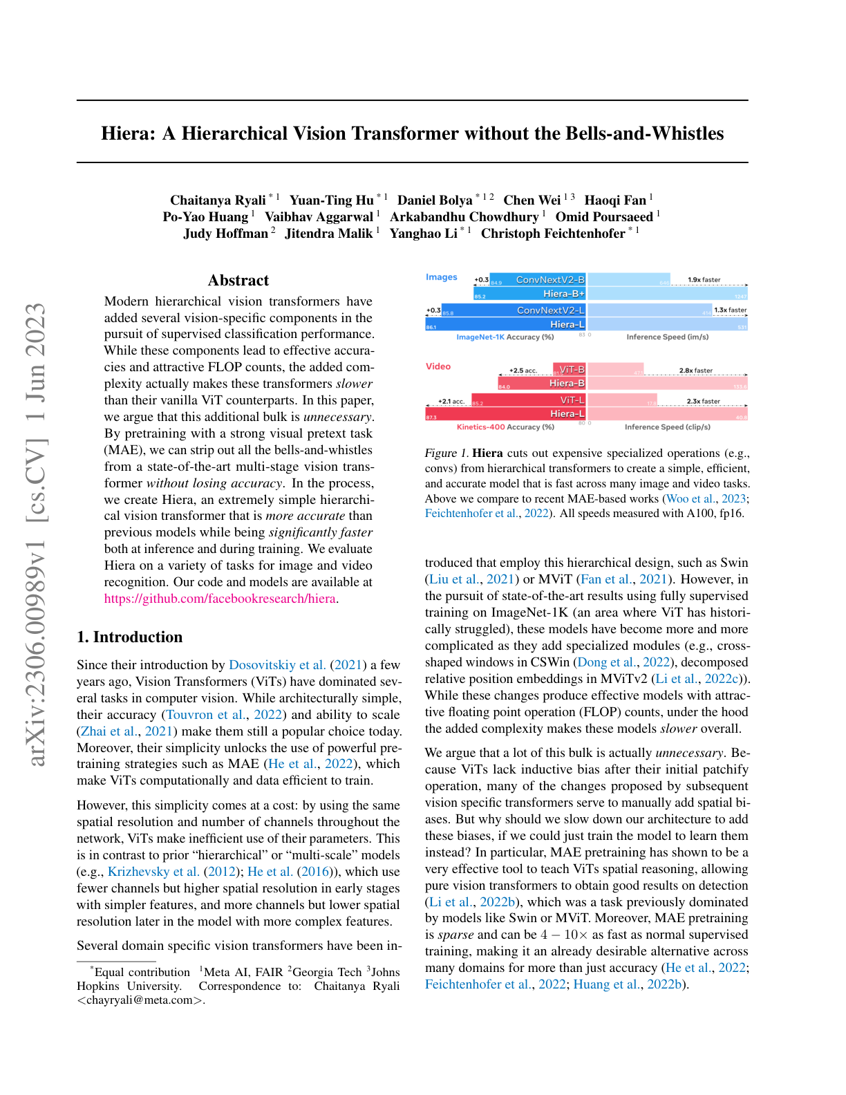 Hierarchical Vision Transformer (Hiera)
