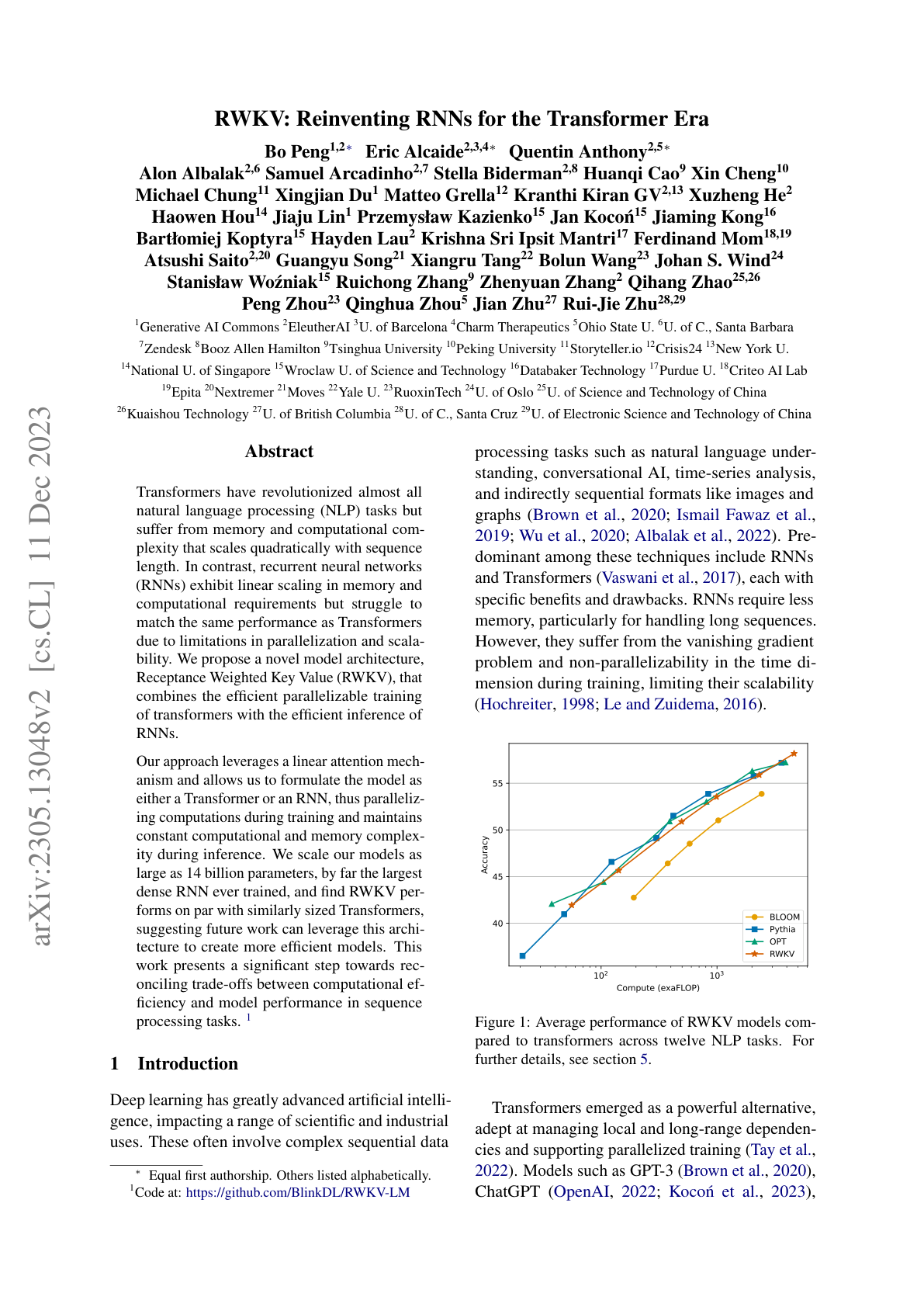 Reinventing RNNs for the Transformer Era (RWKV)