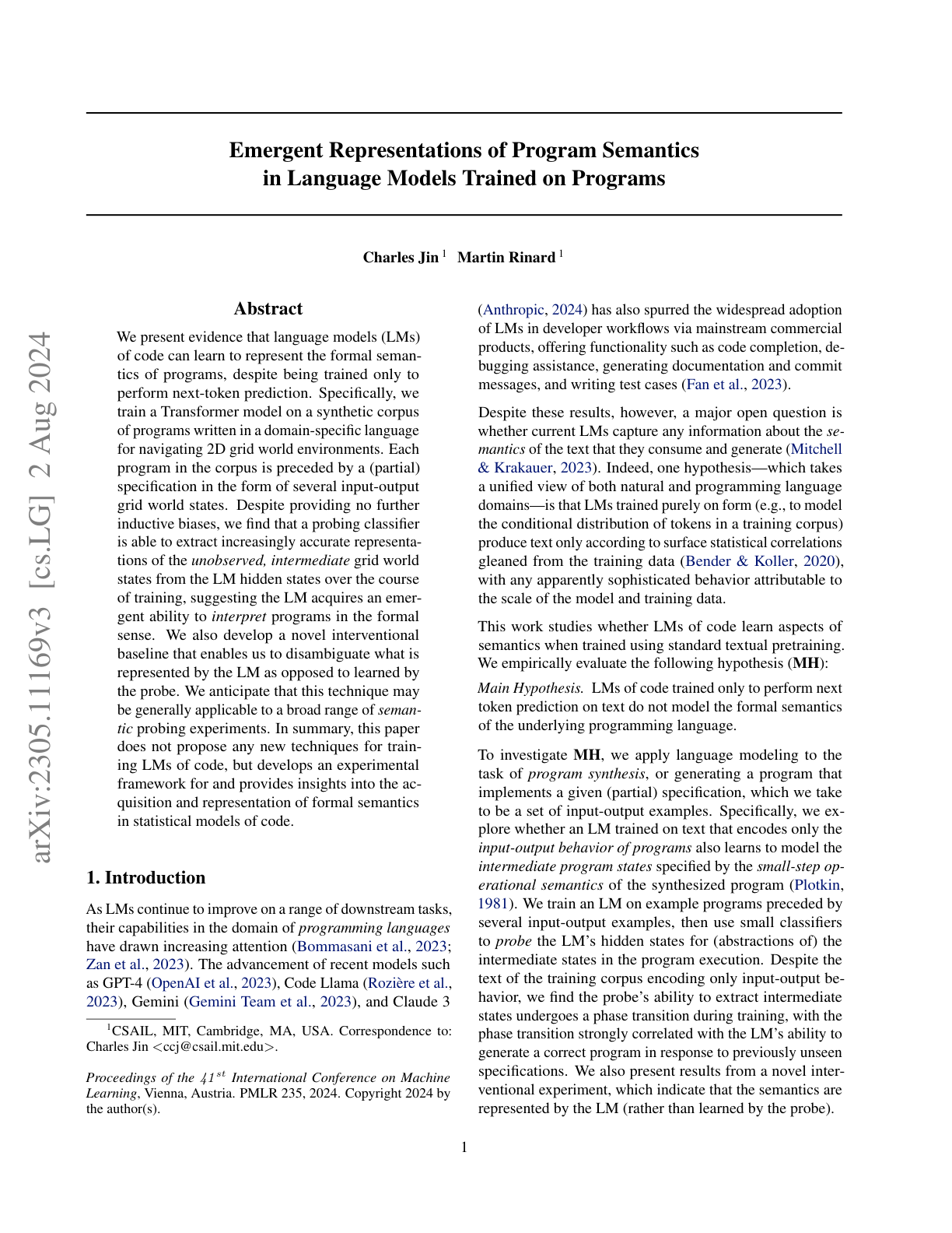 Evidence of Meaning in Language Models Trained on Programs
