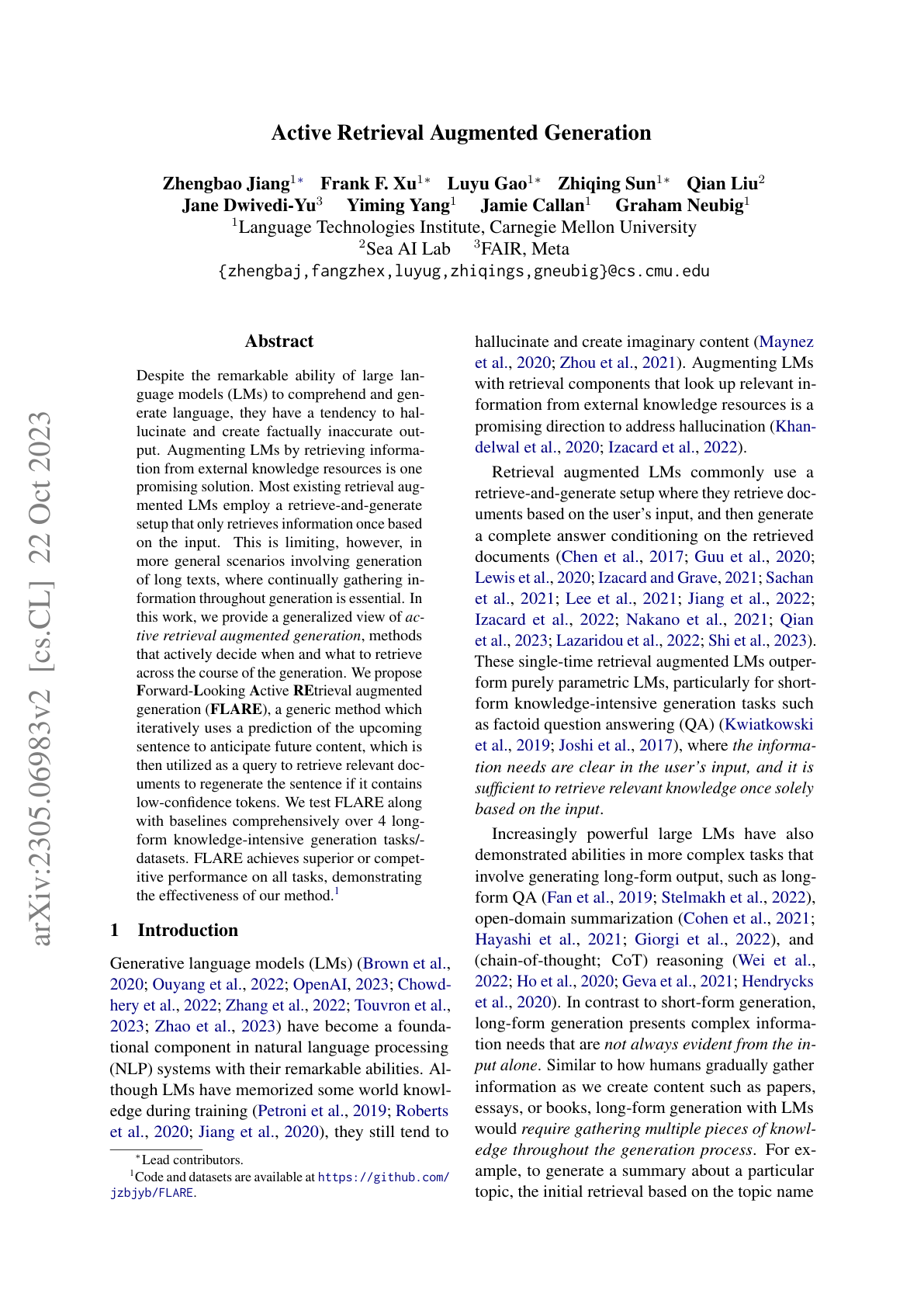 Active Retrieval Augmented LLMs (FLARE)
