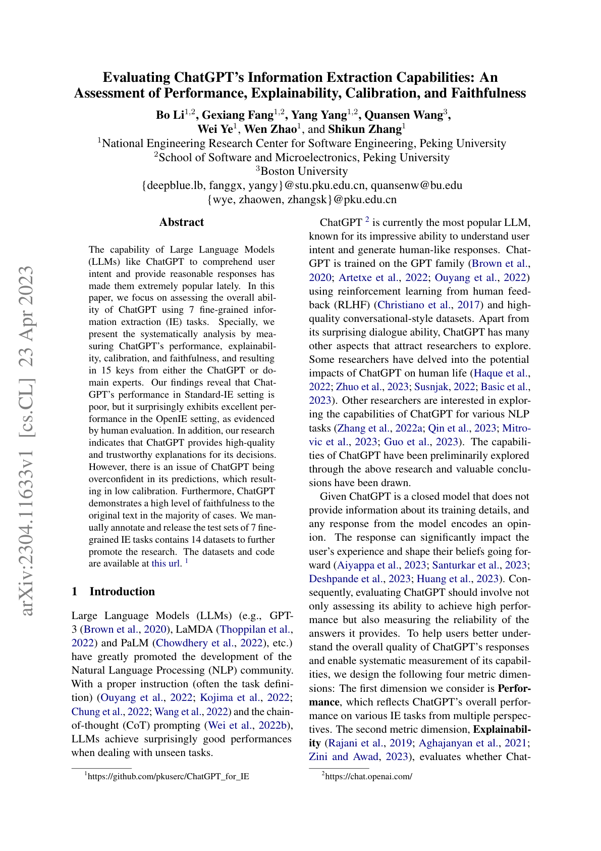 ChatGPT for Information Extraction
