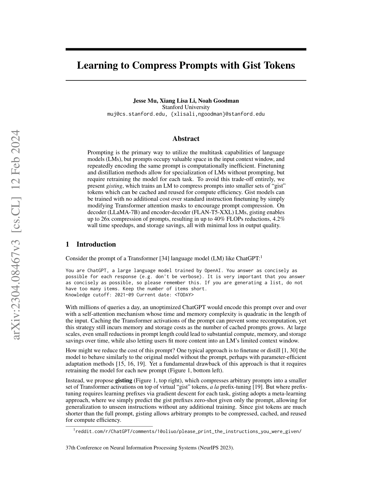 Learning to Compress Prompts with Gist Tokens