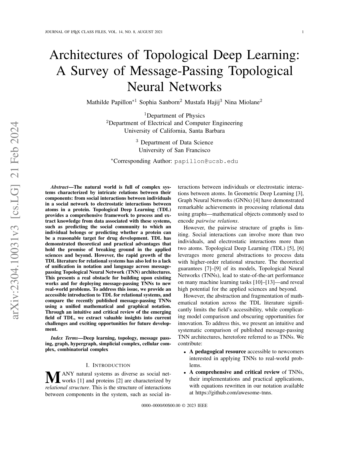 Architectures of Topological Deep Learning: A Survey on Topological Neural Networks