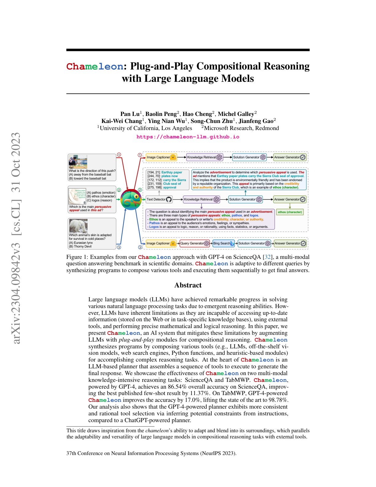 Chameleon: Plug-and-Play Compositional Reasoning with Large Language Models