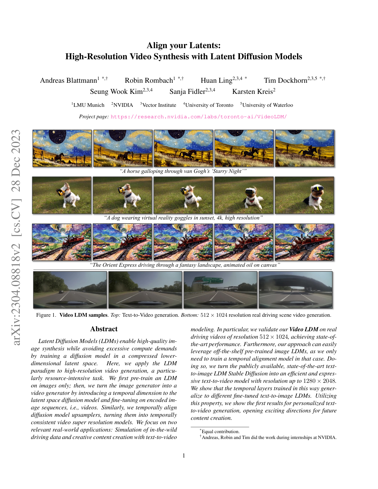 Align your Latents: High-Resolution Video Synthesis with Latent Diffusion Models
