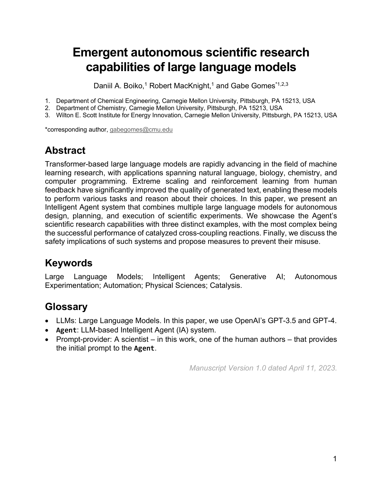 Emergent Autonomous Scientific Research Capabilities of LLMs