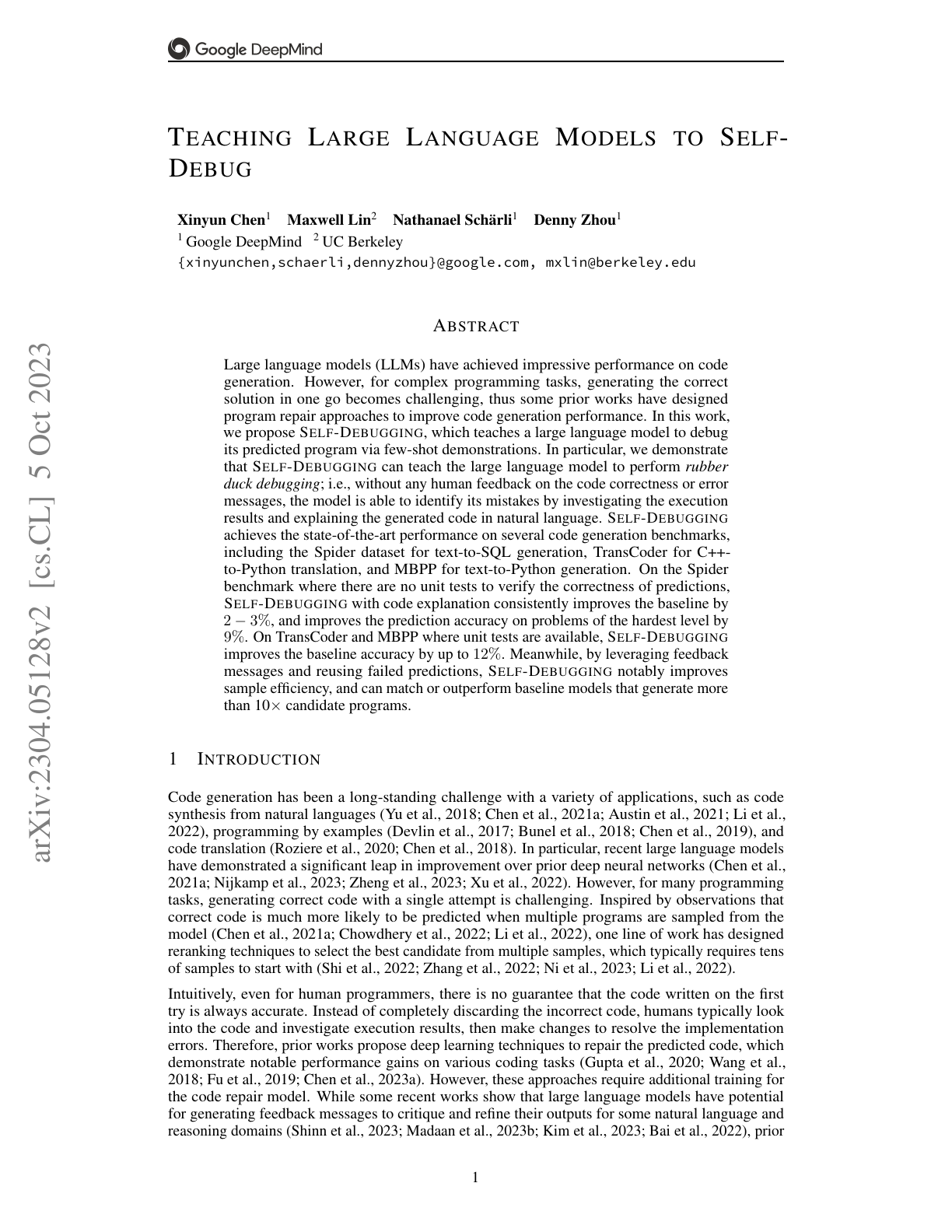 Teaching Large Language Models to Self-Debug