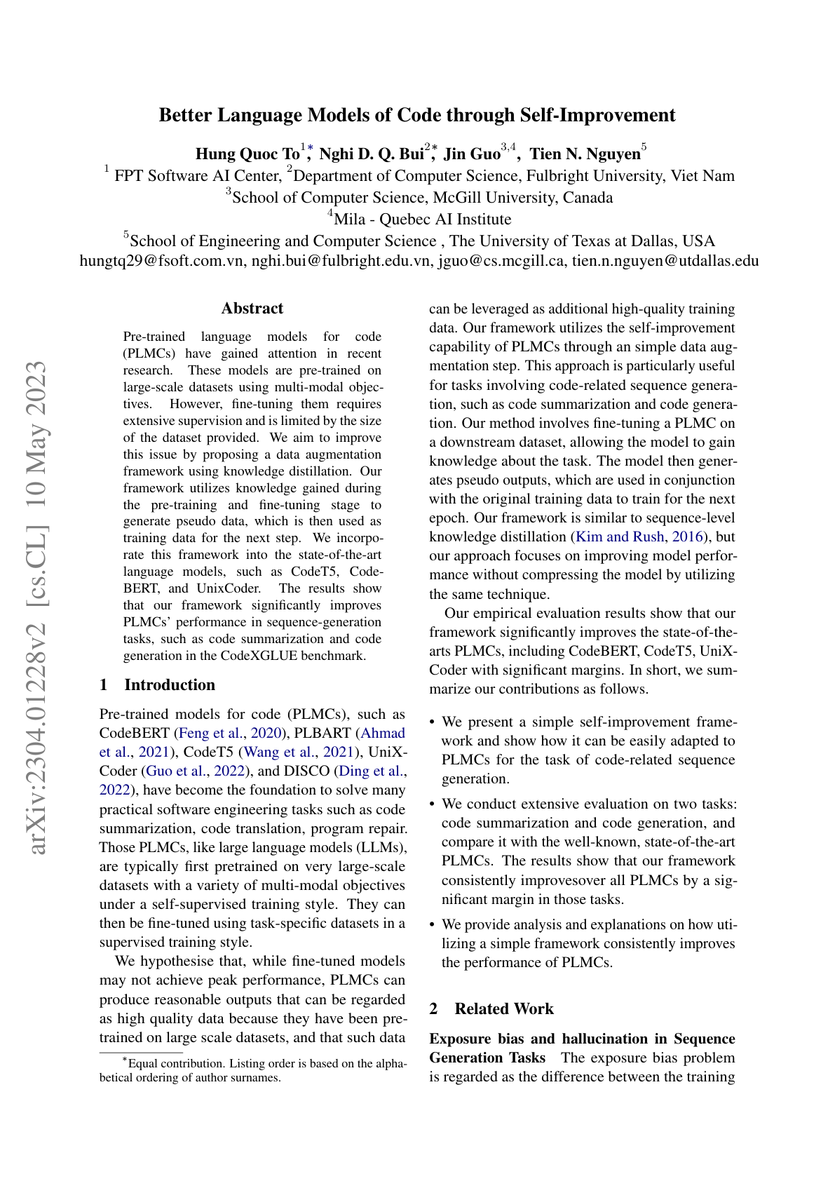 Better Language Models of Code through Self-Improvement