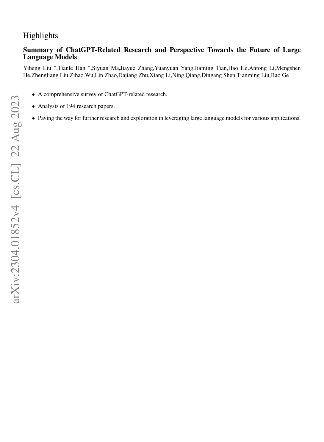 Summary of ChatGPT/GPT-4 Research